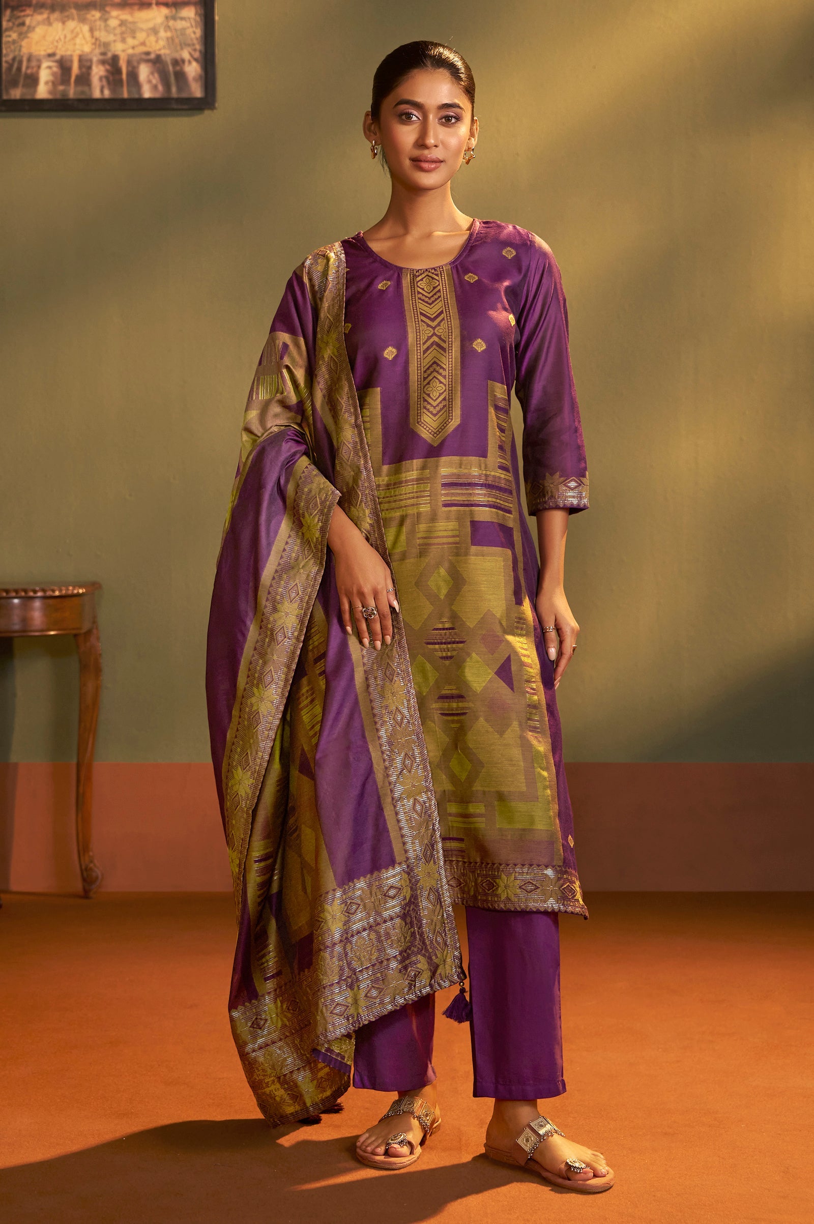 Burgundy Royale Jacquard Kurta Set