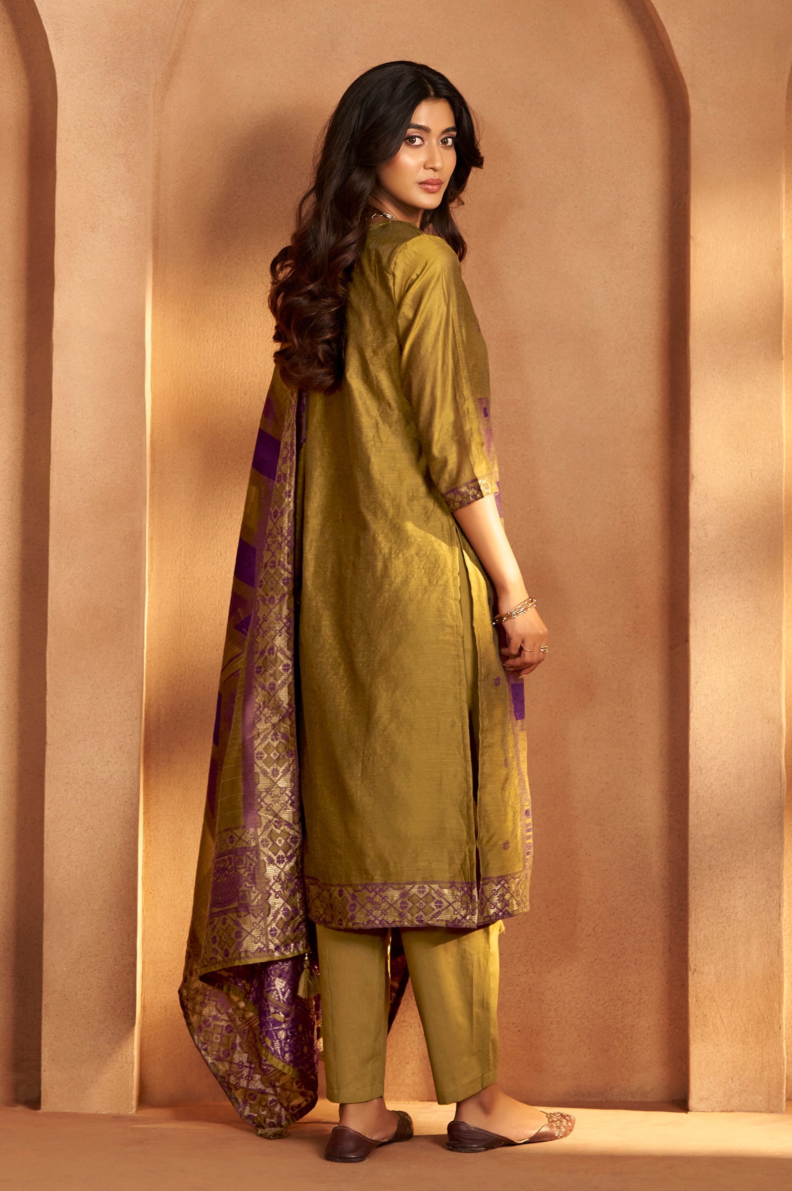 Golden Mustard Jacquard Kurta Set