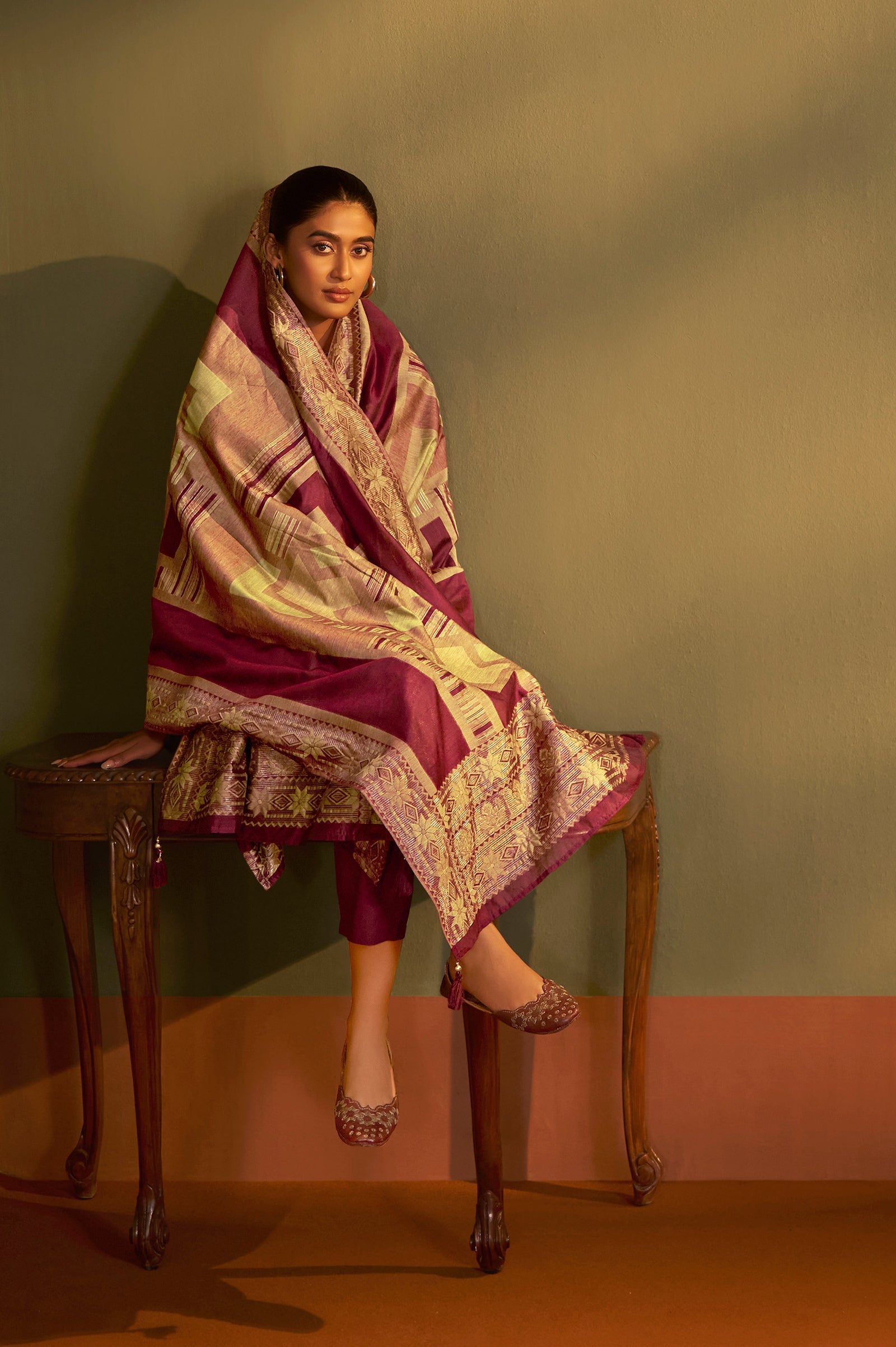 Maroon Royale Jacquard Kurta Set