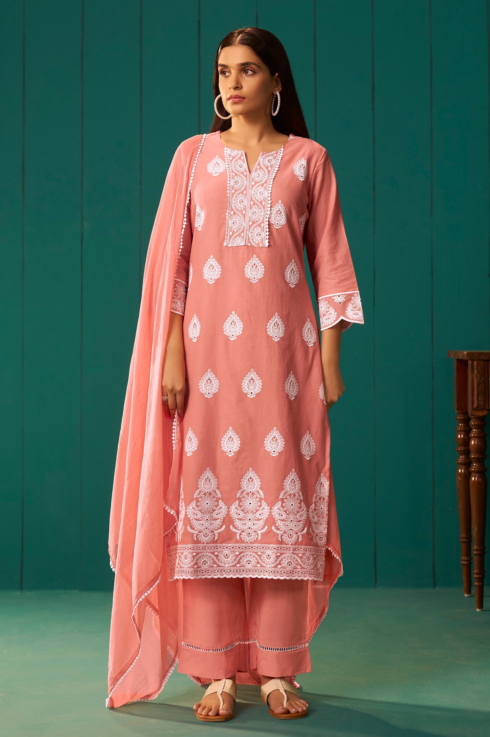 Sunset Bloom Schiffli Kurta Set