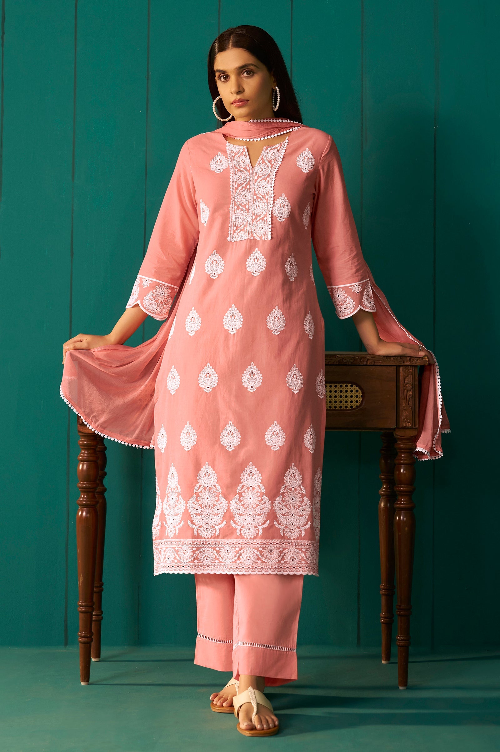 Sunset Bloom Schiffli Kurta Set