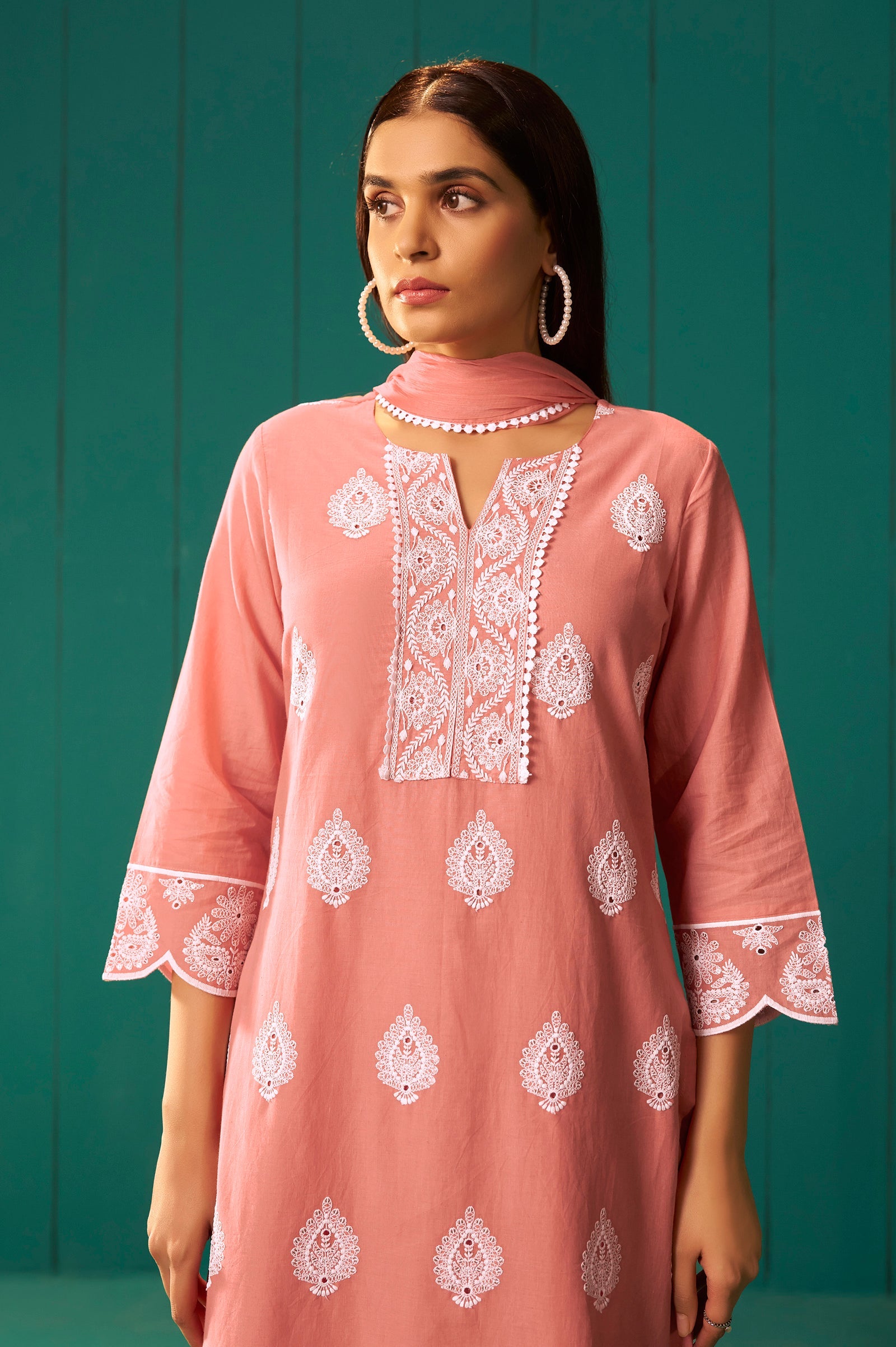 Sunset Bloom Schiffli Kurta Set