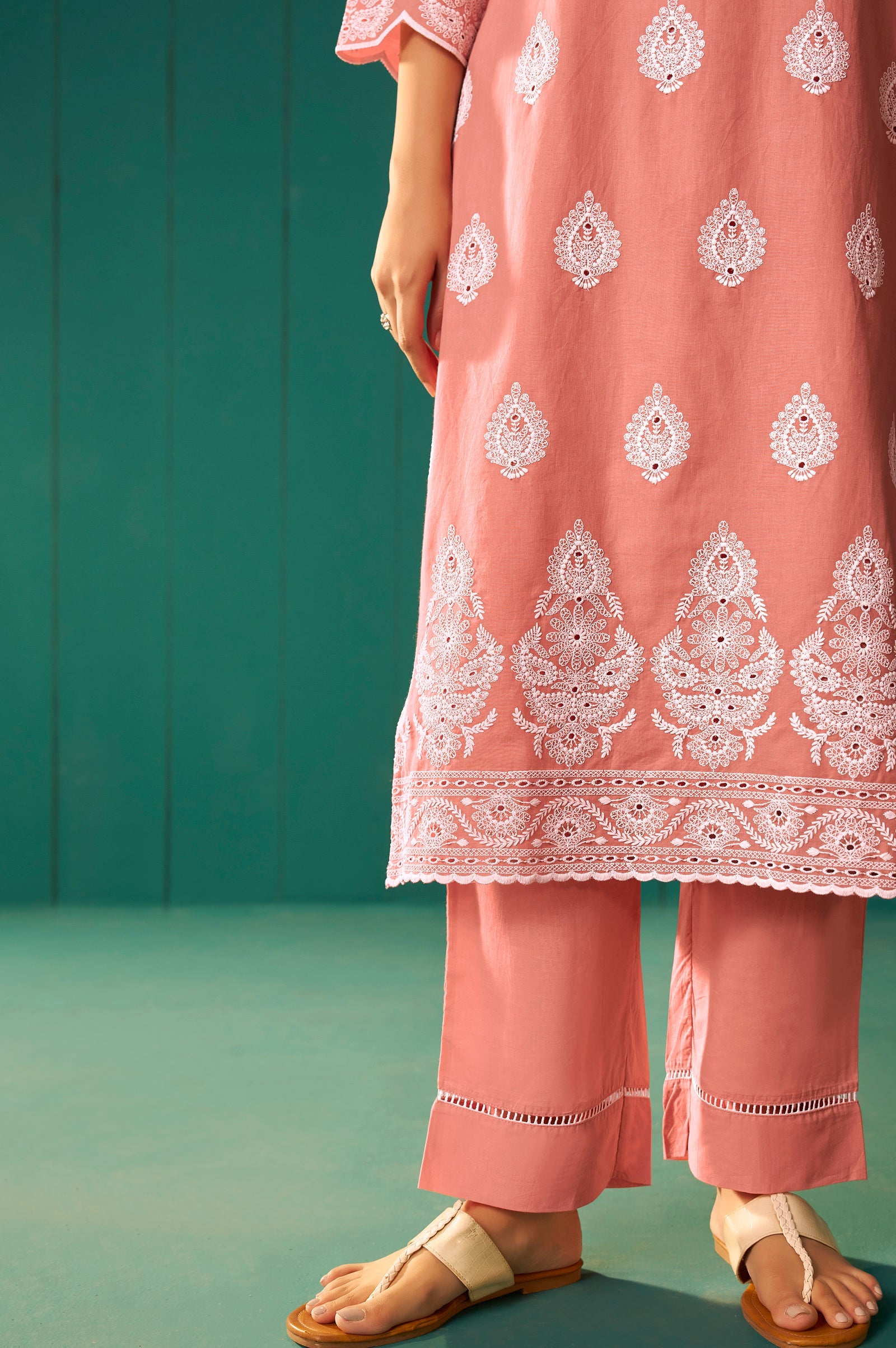 Sunset Bloom Schiffli Kurta Set