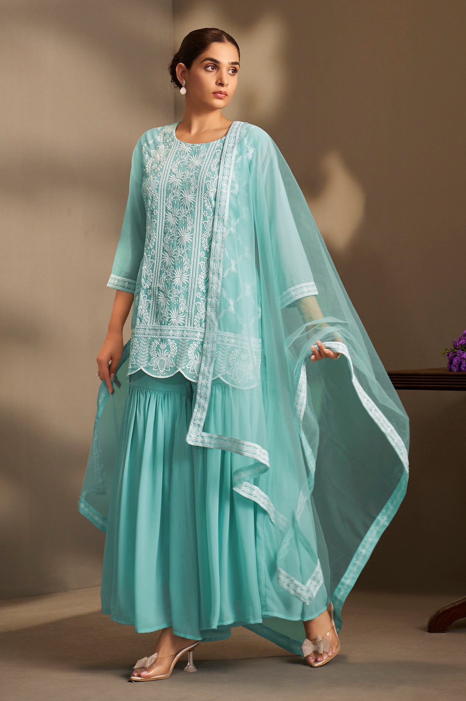 Sky Bloom Schiffli Kurta Set