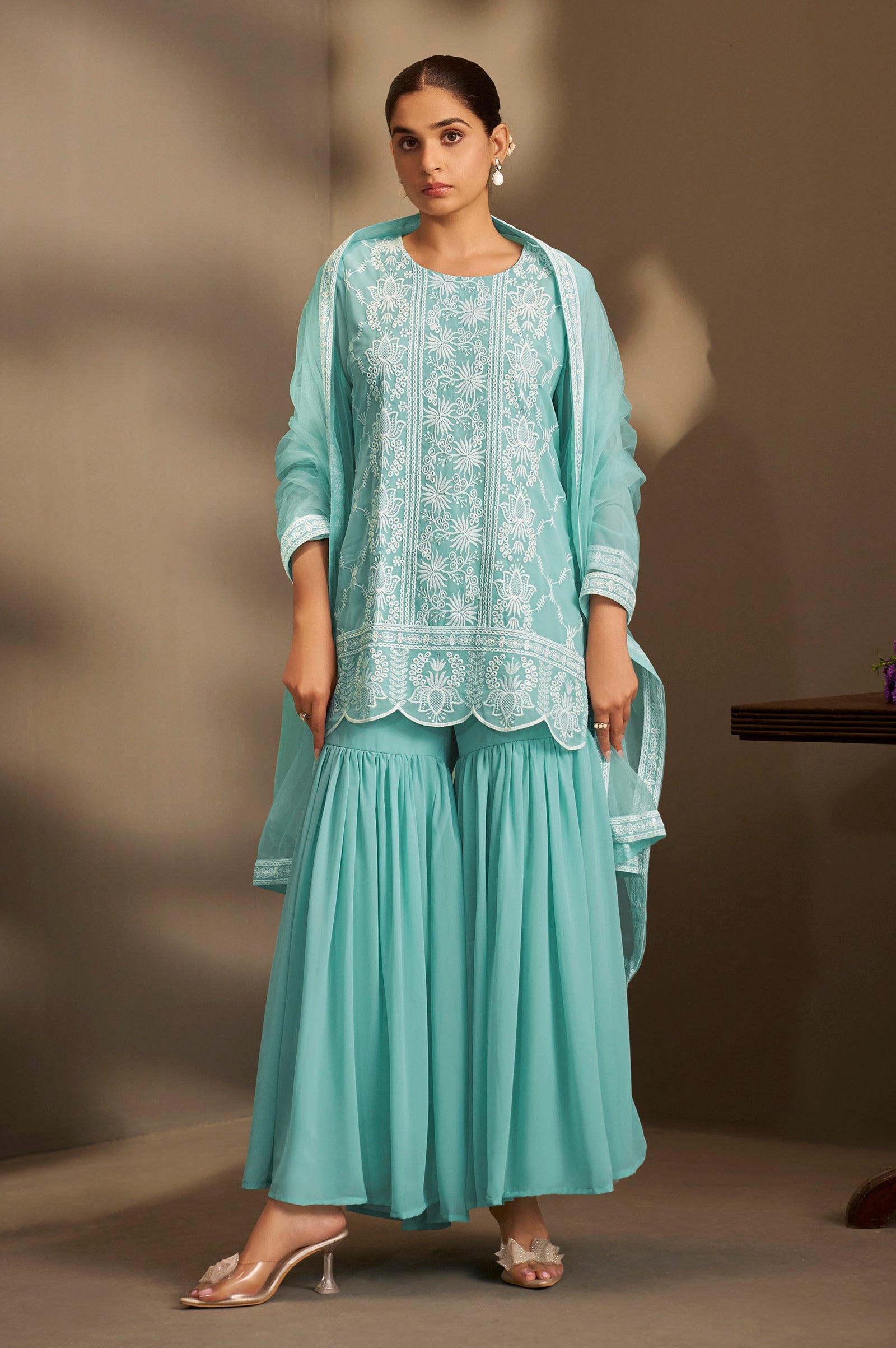 Sky Bloom Schiffli Kurta Set
