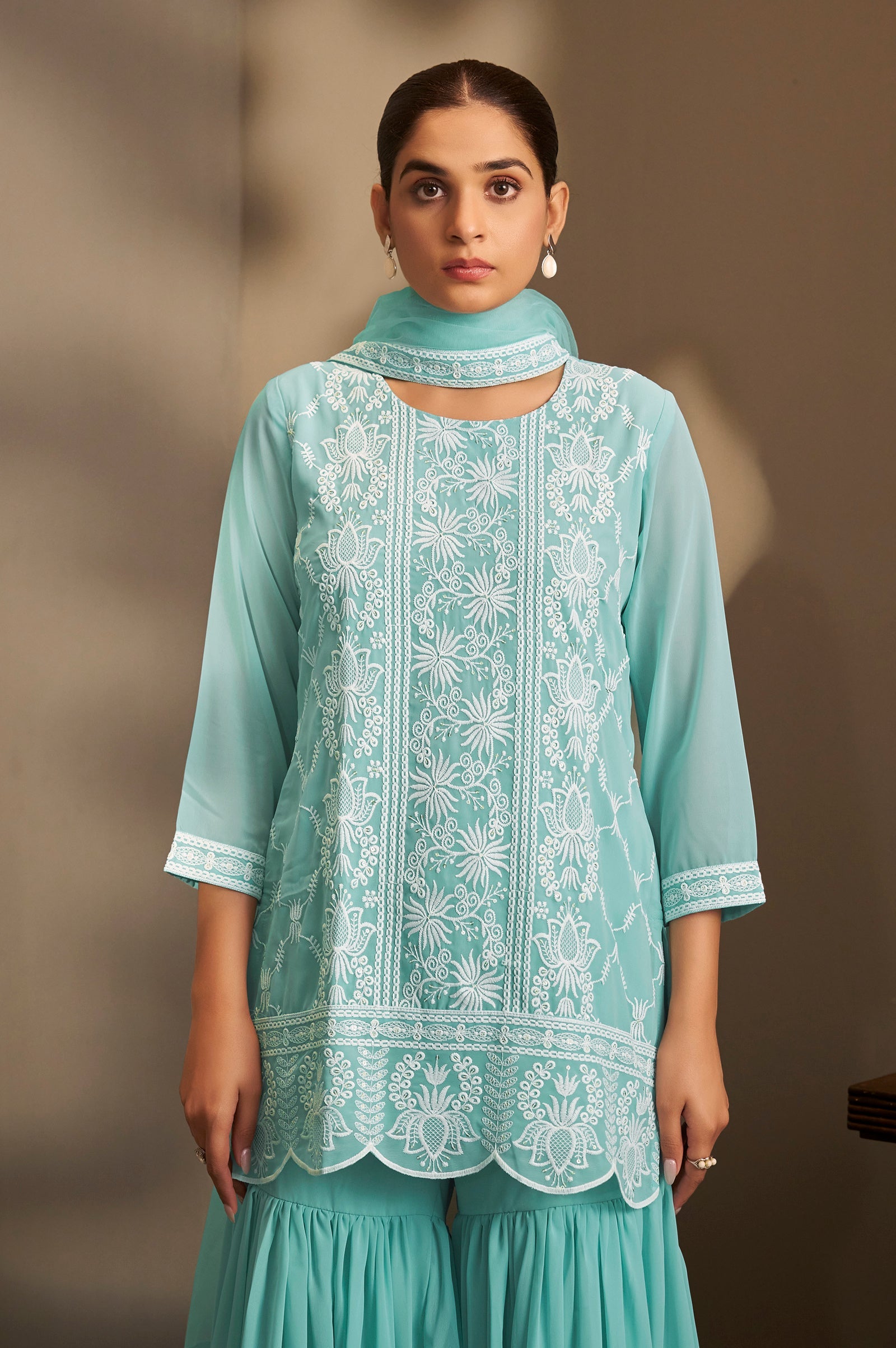 Sky Bloom Schiffli Kurta Set