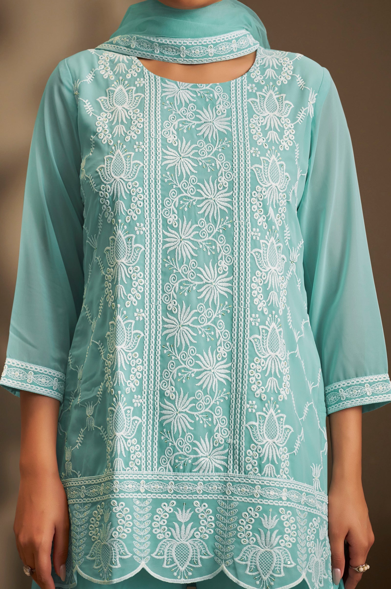 Sky Bloom Schiffli Kurta Set