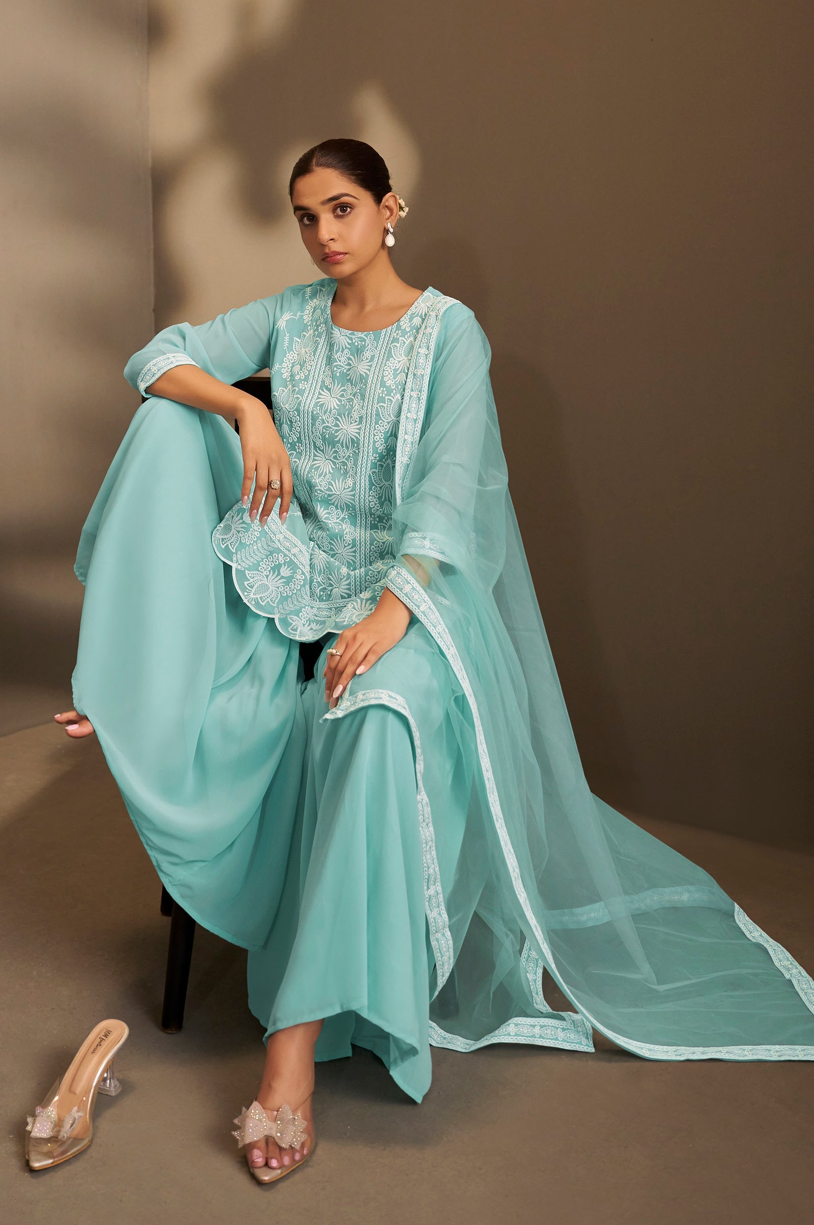 Sky Bloom Schiffli Kurta Set