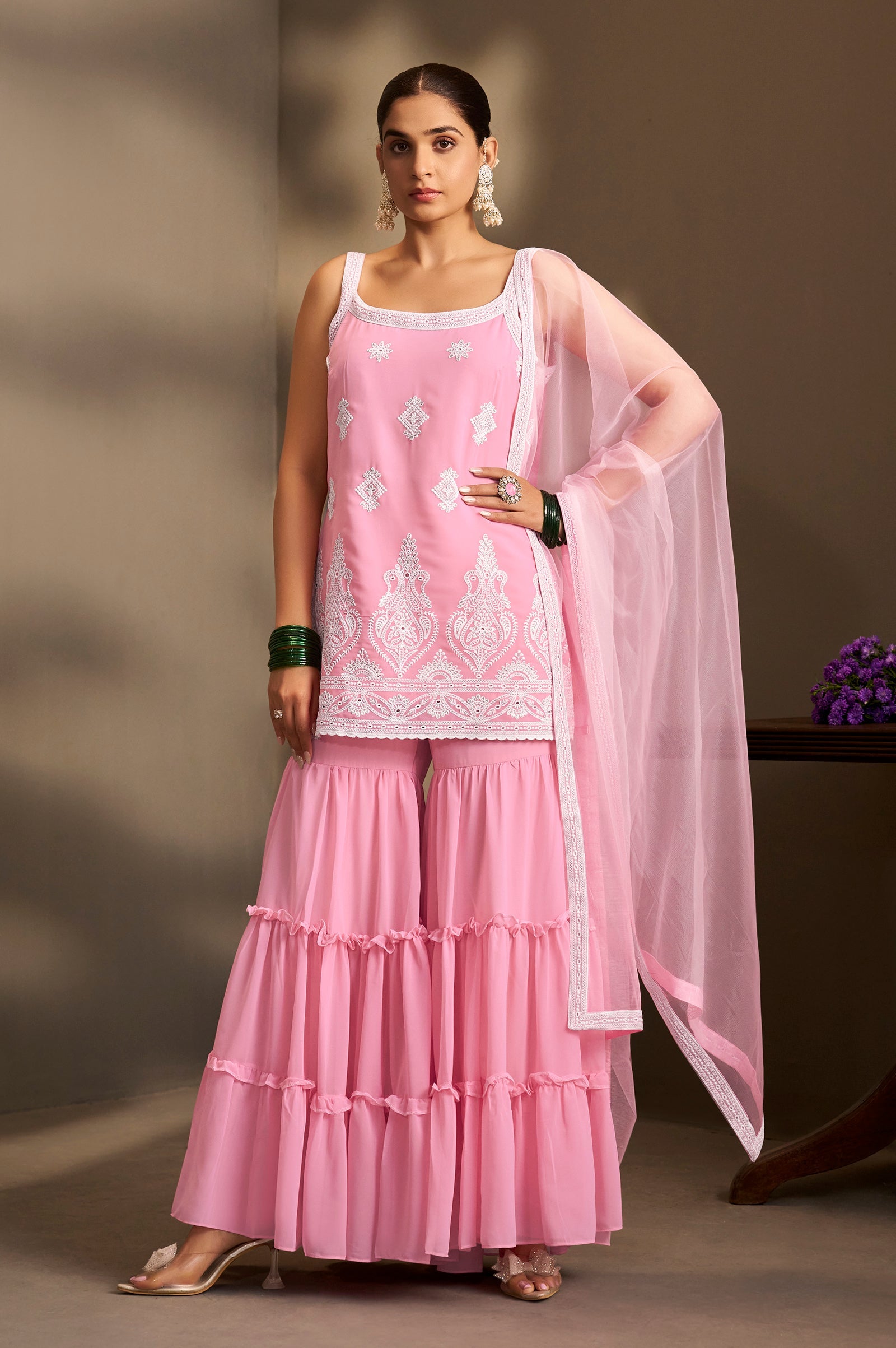 Blush Royale Schiffli Sharara Set