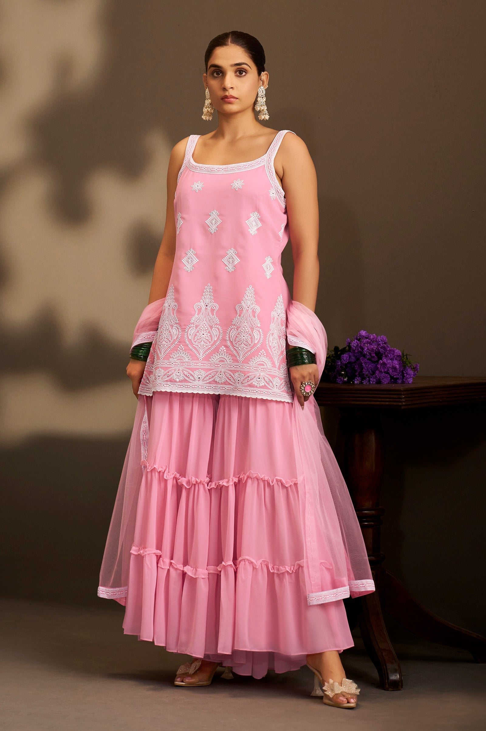 Blush Royale Schiffli Sharara Set