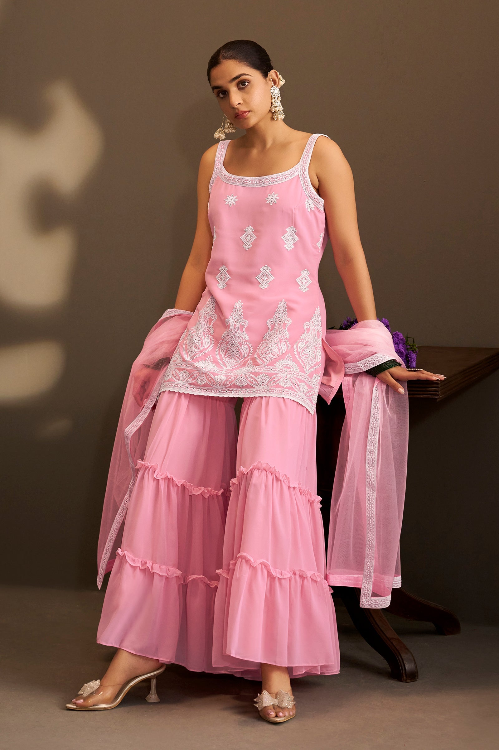 Blush Royale Schiffli Sharara Set