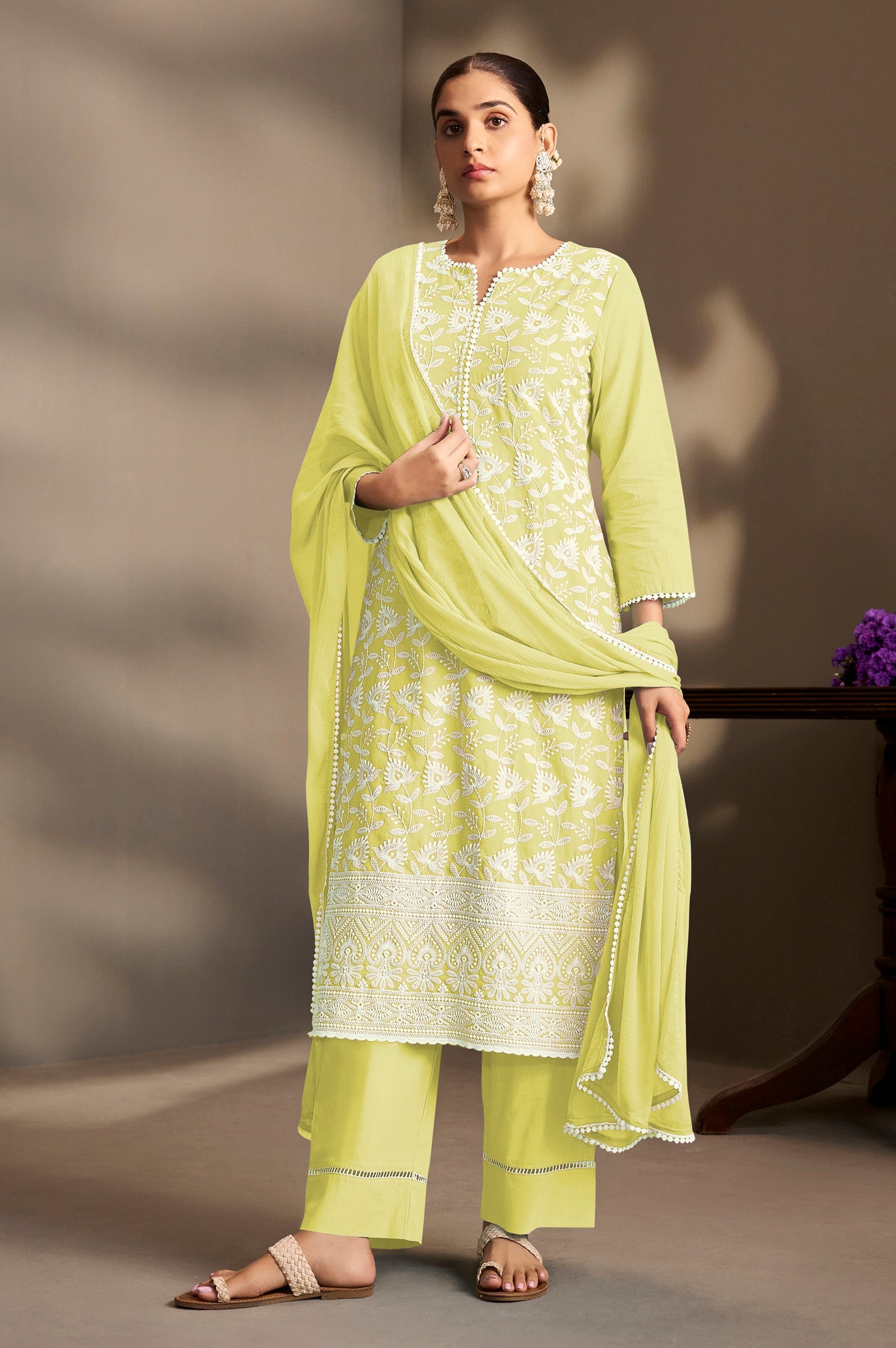 Golden Bloom Schiffli Kurta Set
