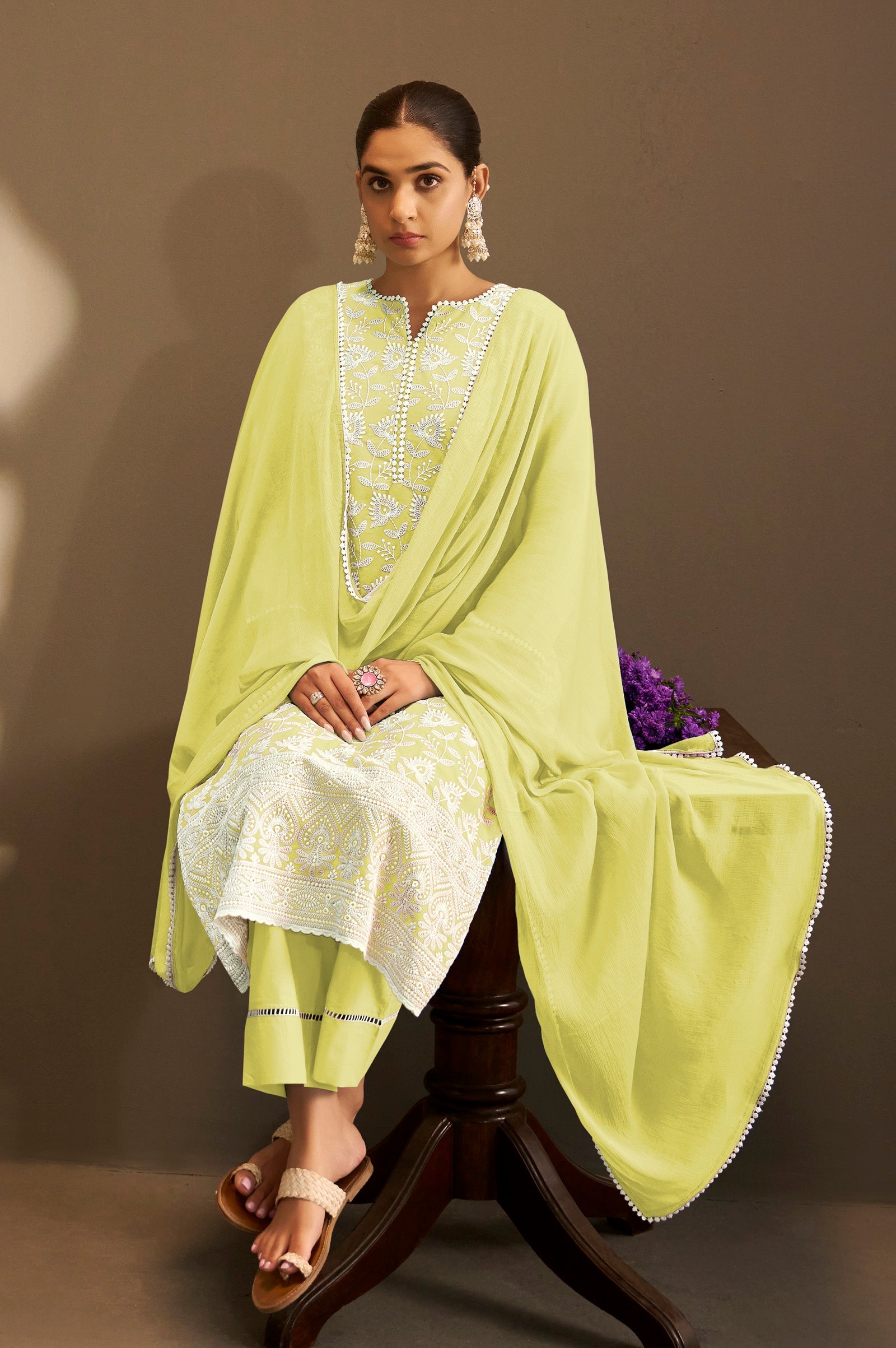 Golden Bloom Schiffli Kurta Set
