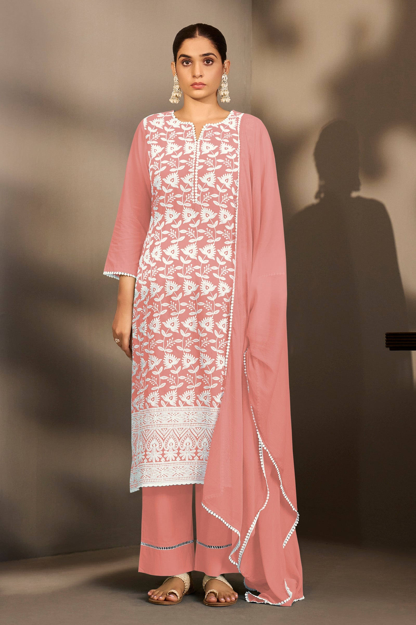 Peach Blossom Schiffli Kurta Set