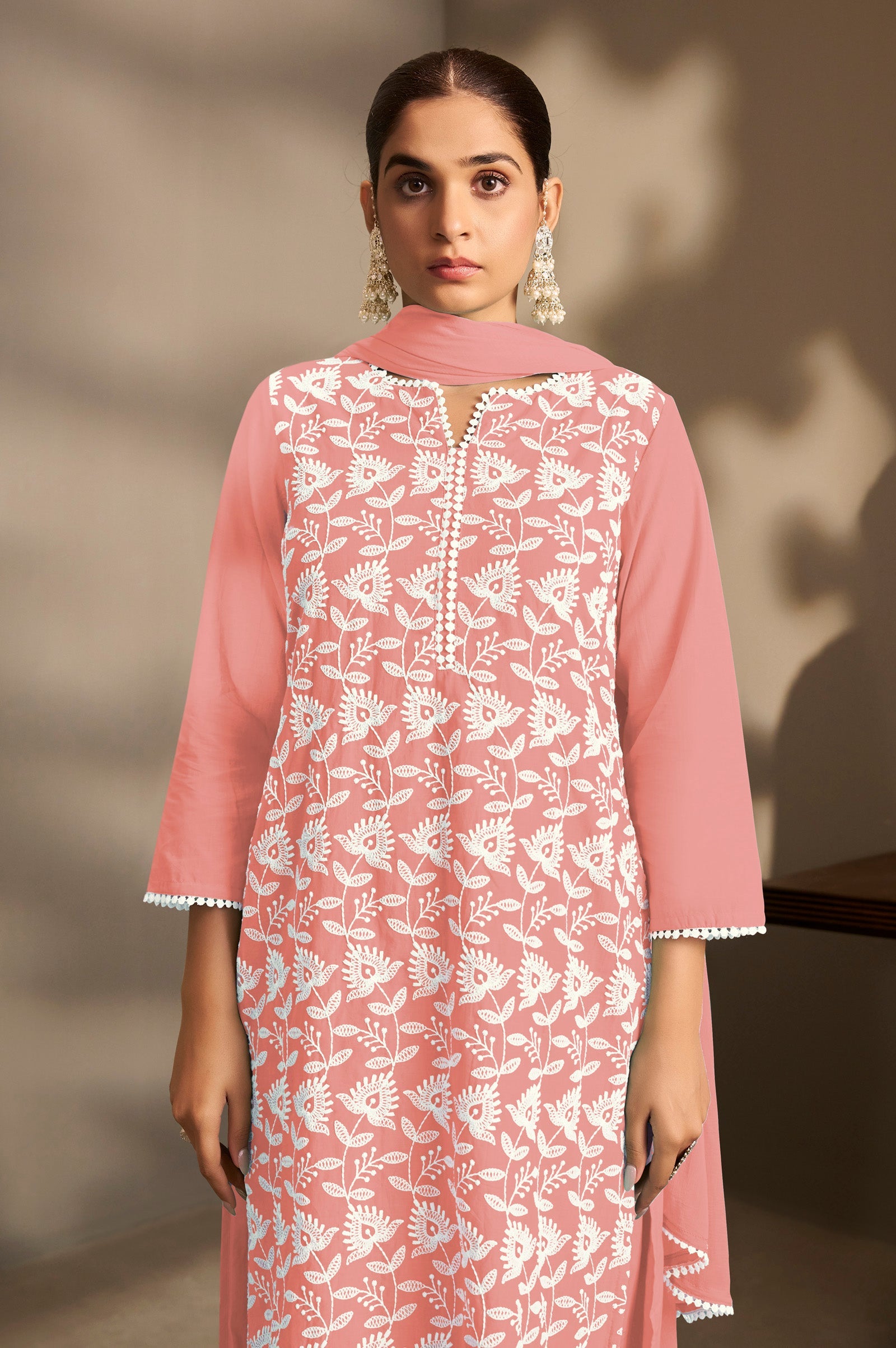 Peach Blossom Schiffli Kurta Set