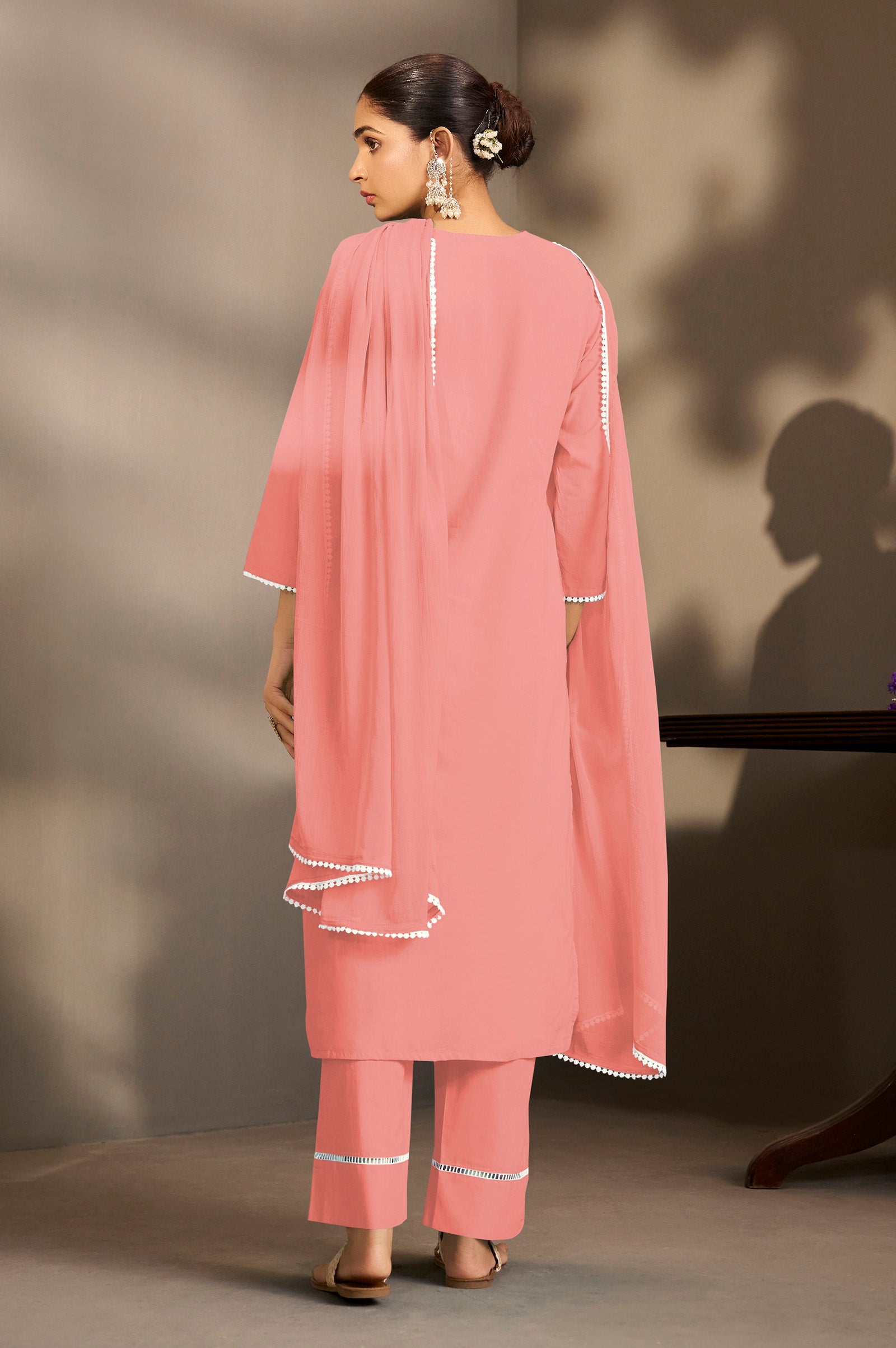 Peach Blossom Schiffli Kurta Set