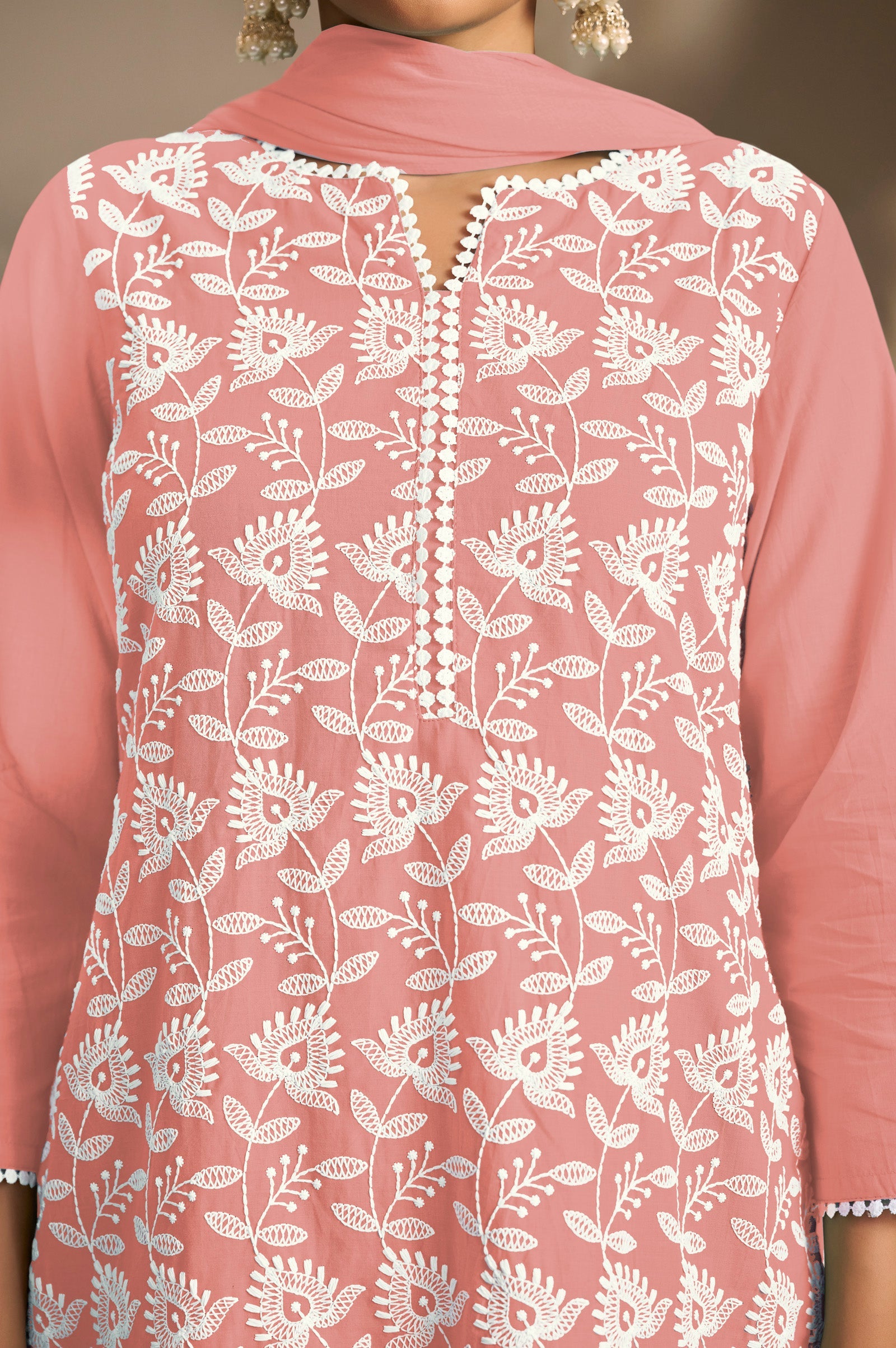 Peach Blossom Schiffli Kurta Set