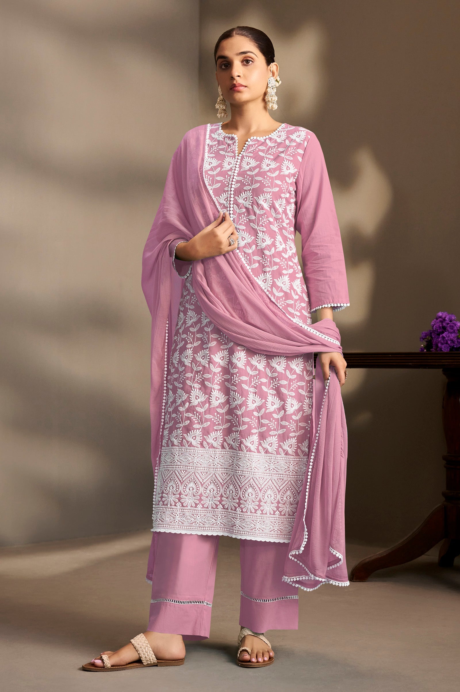 Terracotta Bloom Schiffli Kurta Set