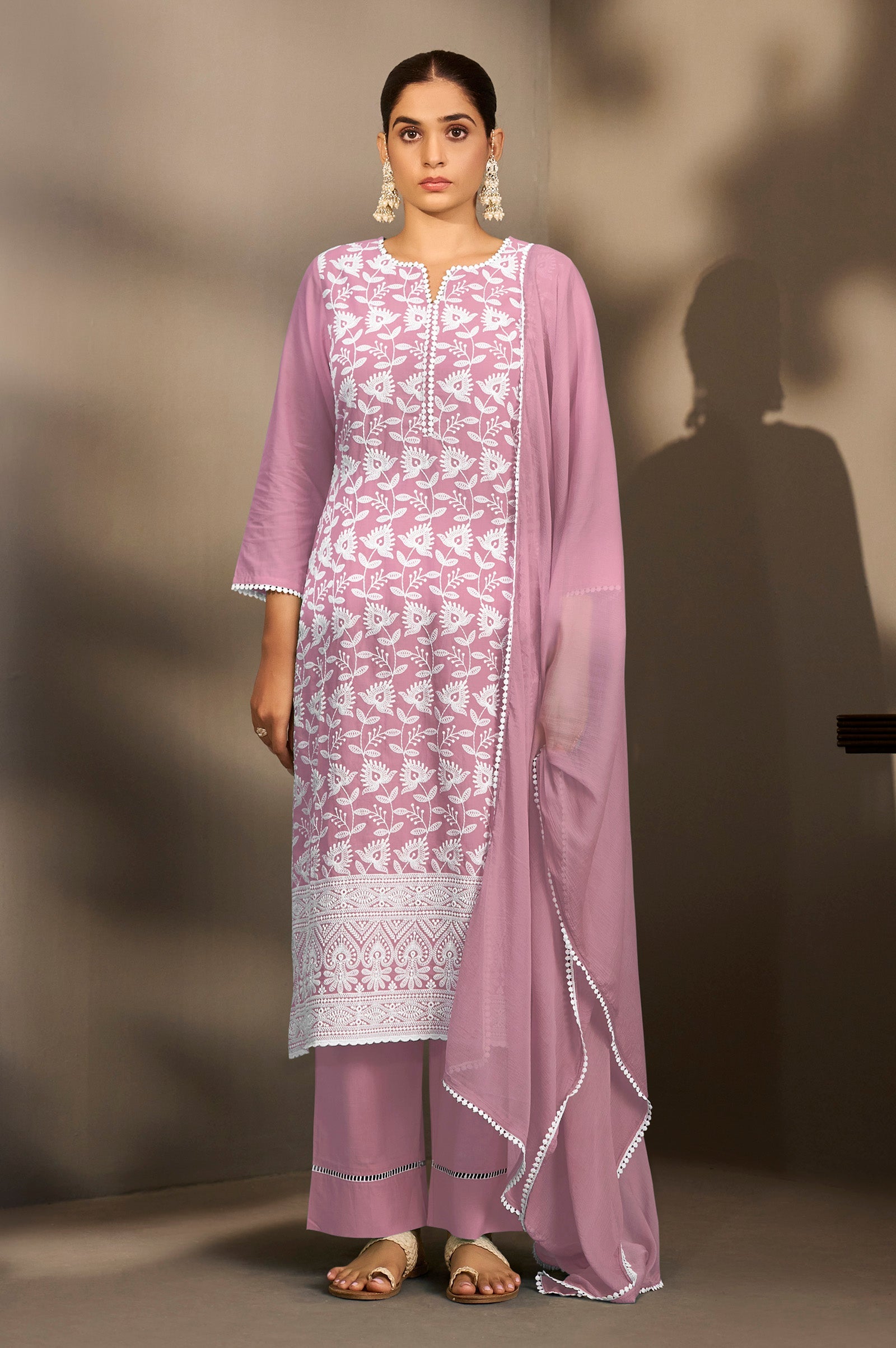 Terracotta Bloom Schiffli Kurta Set