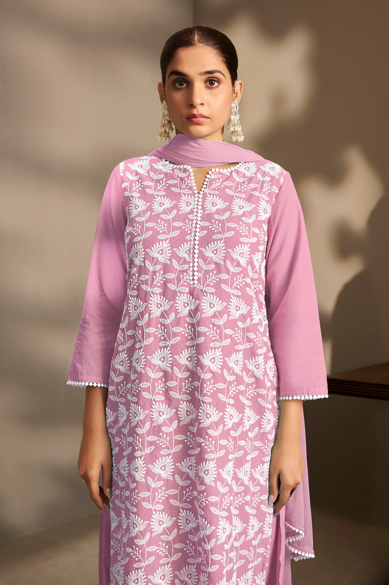 Terracotta Bloom Schiffli Kurta Set