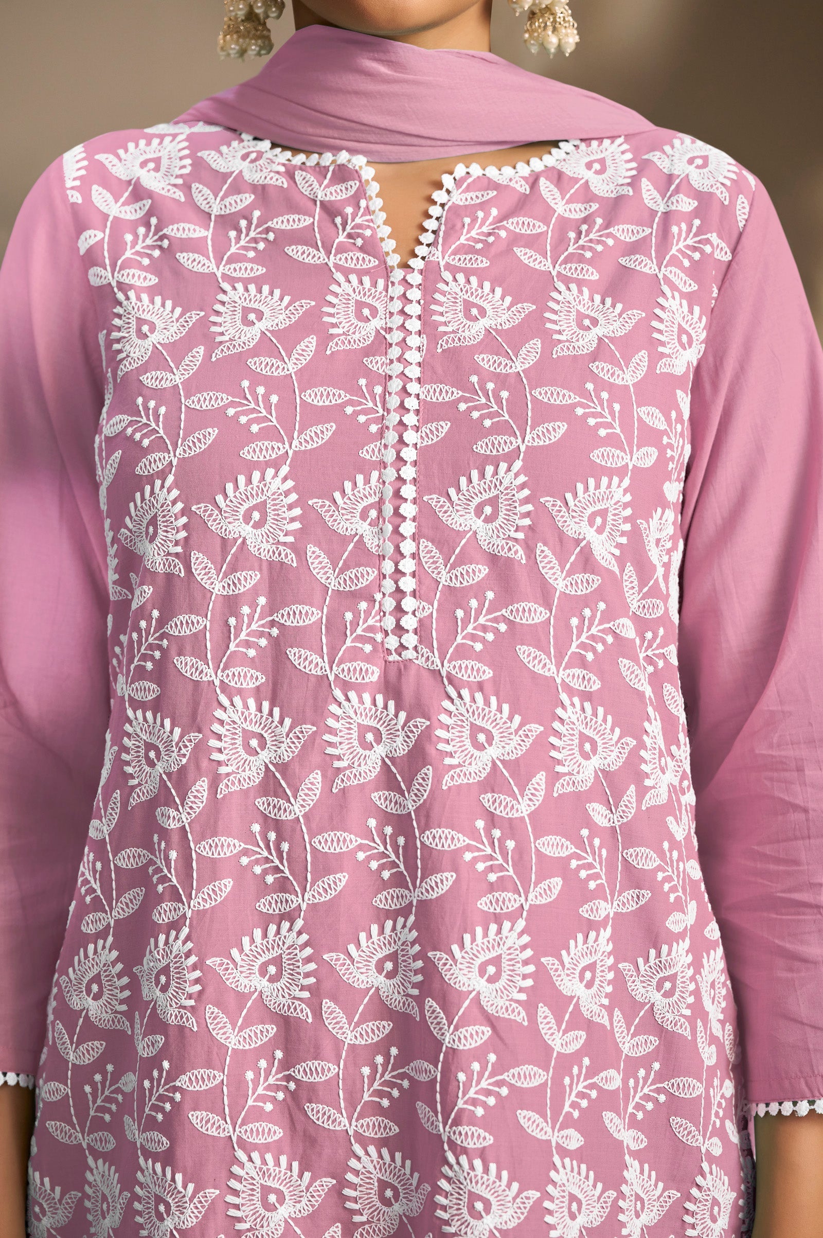 Terracotta Bloom Schiffli Kurta Set