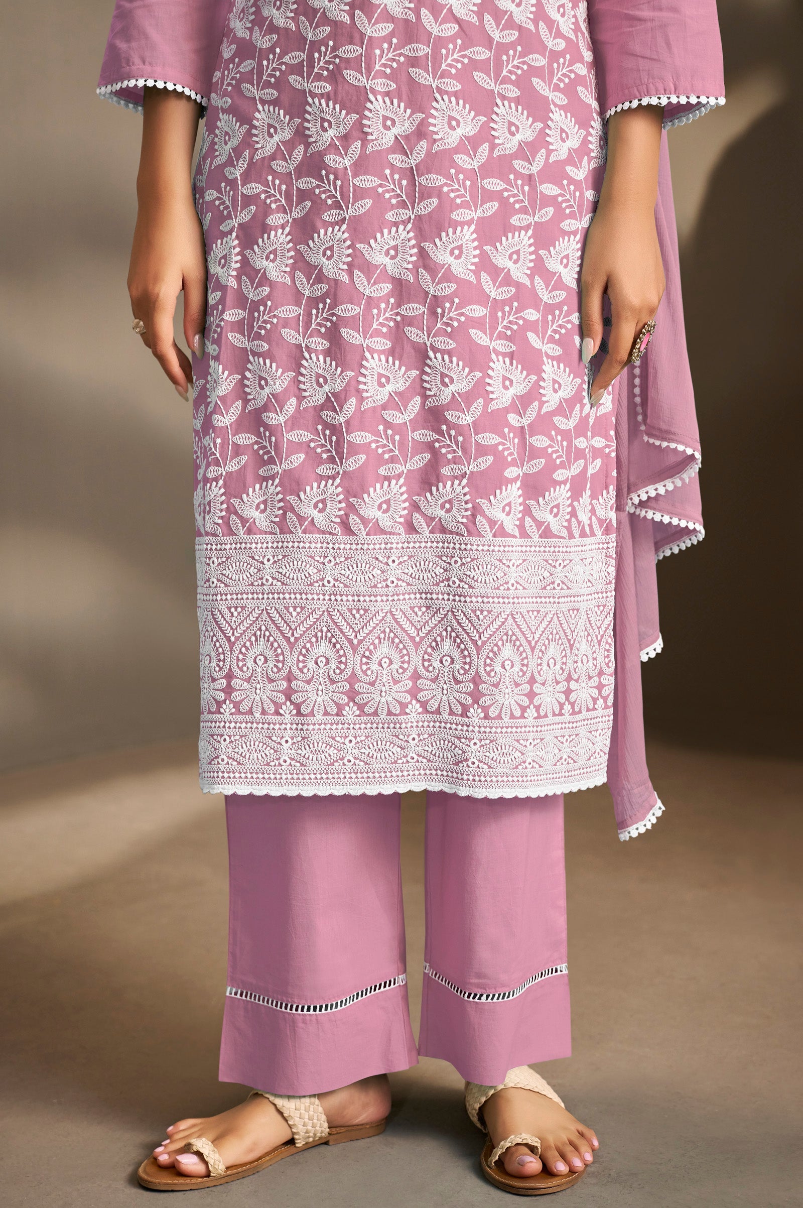 Terracotta Bloom Schiffli Kurta Set