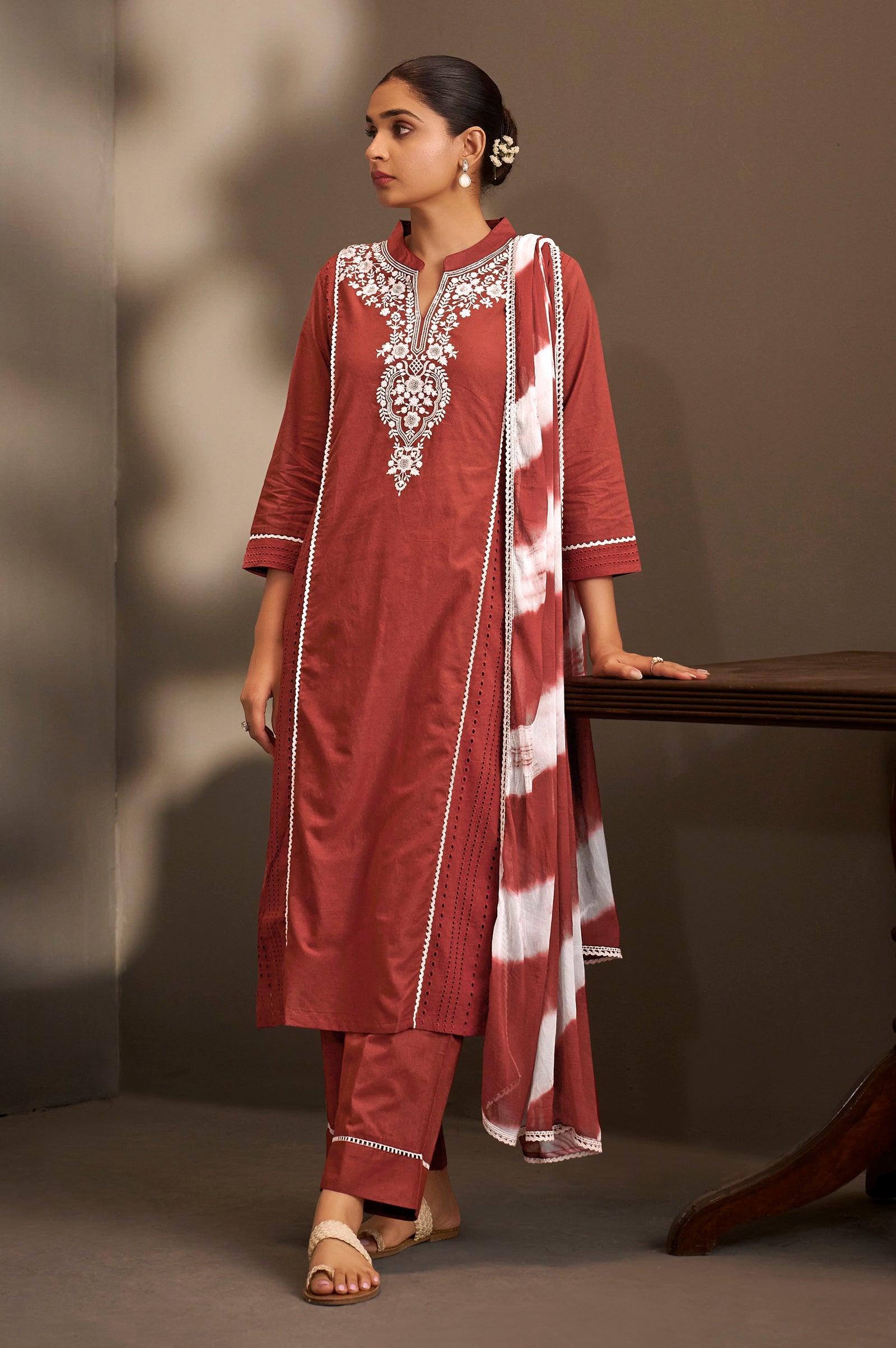 Maroon Royale Schiffli Kurta Set