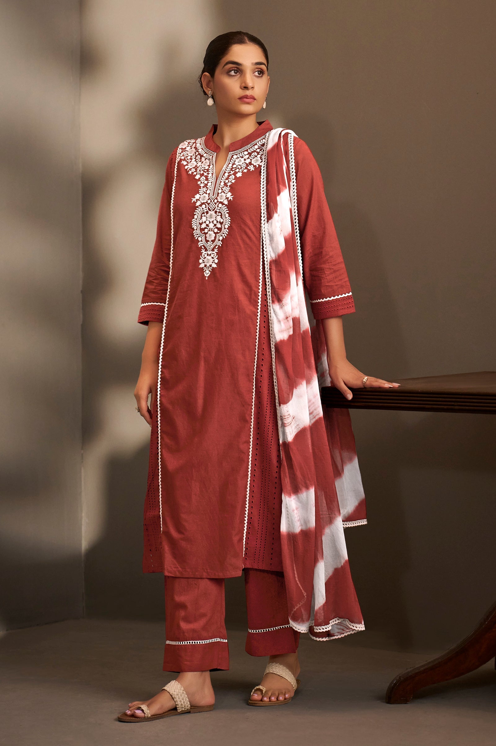 Maroon Royale Schiffli Kurta Set