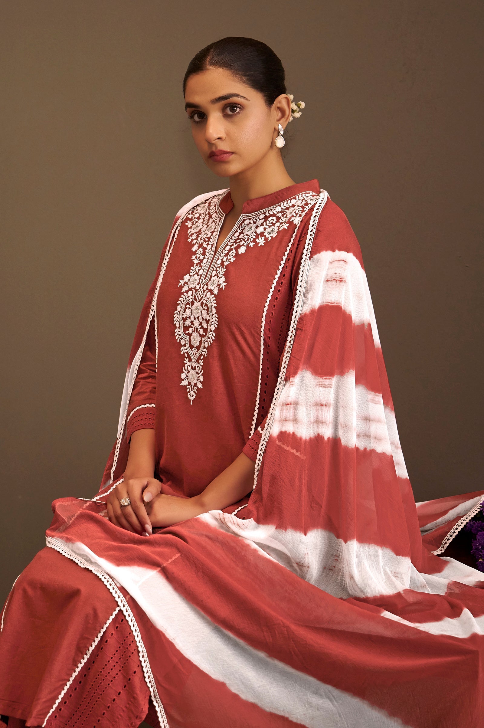 Maroon Royale Schiffli Kurta Set