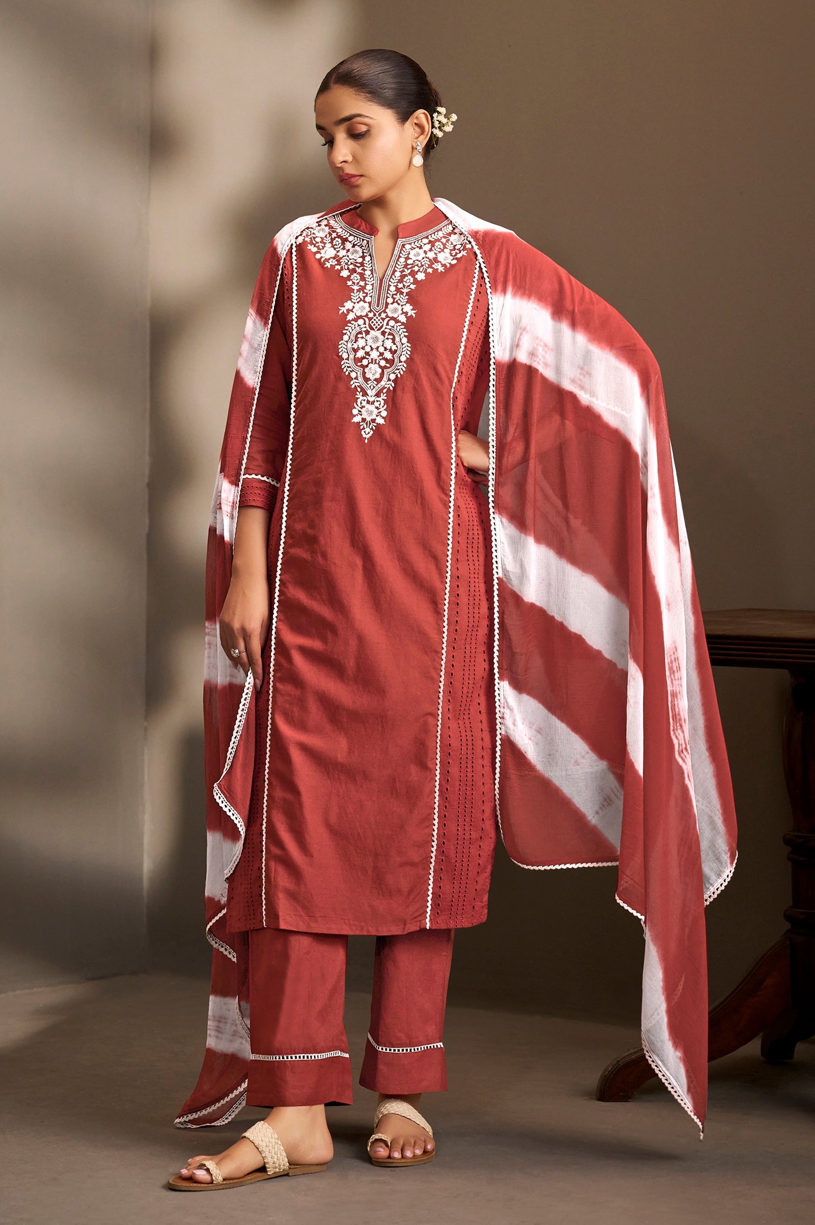 Maroon Royale Schiffli Kurta Set