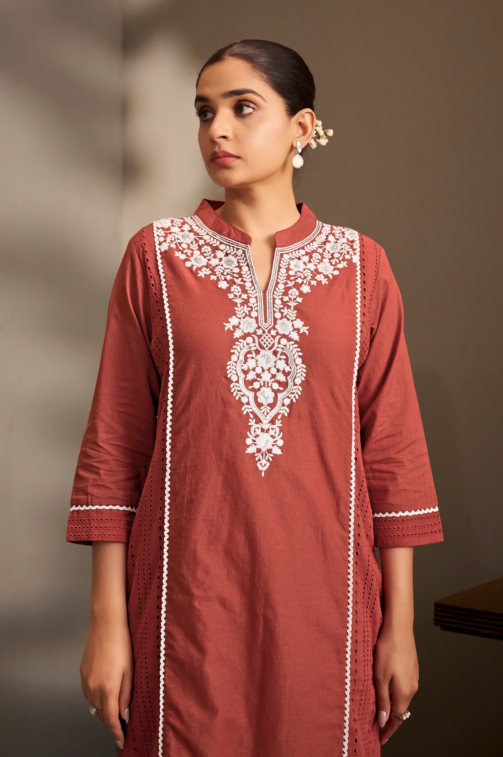 Maroon Royale Schiffli Kurta Set