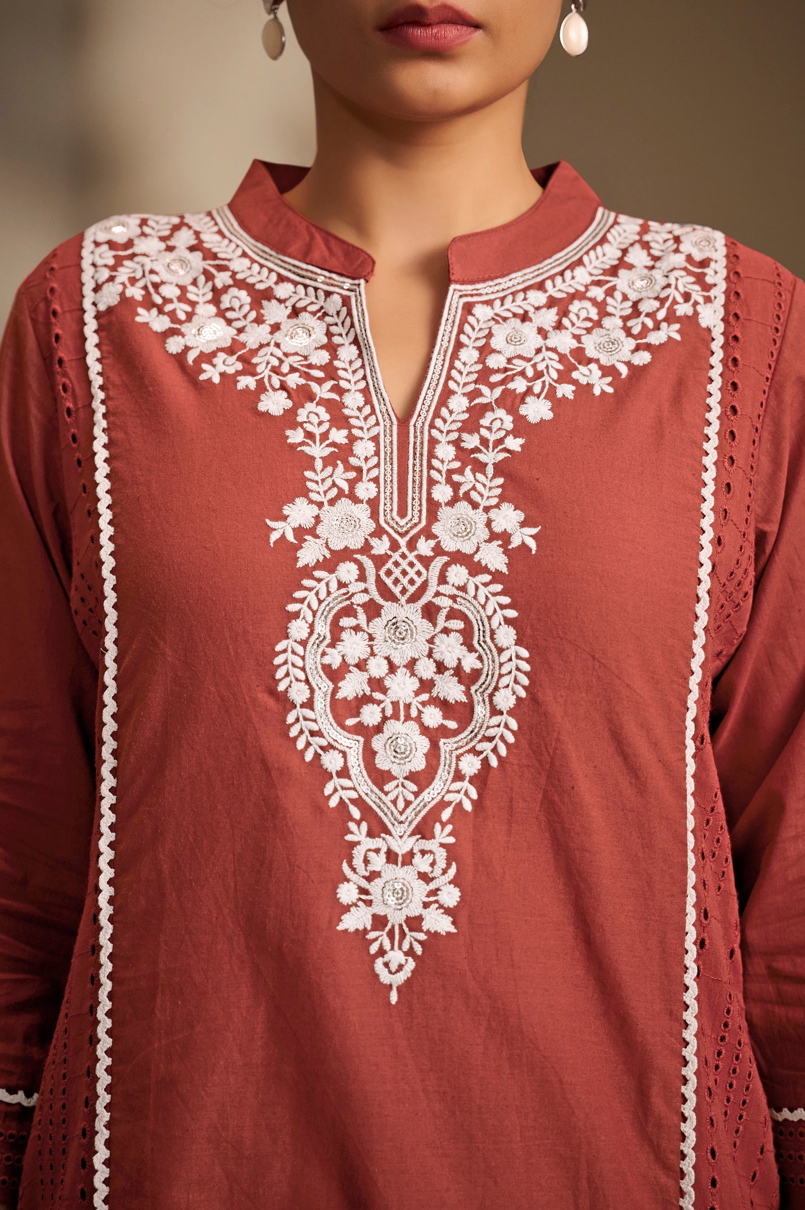 Maroon Royale Schiffli Kurta Set