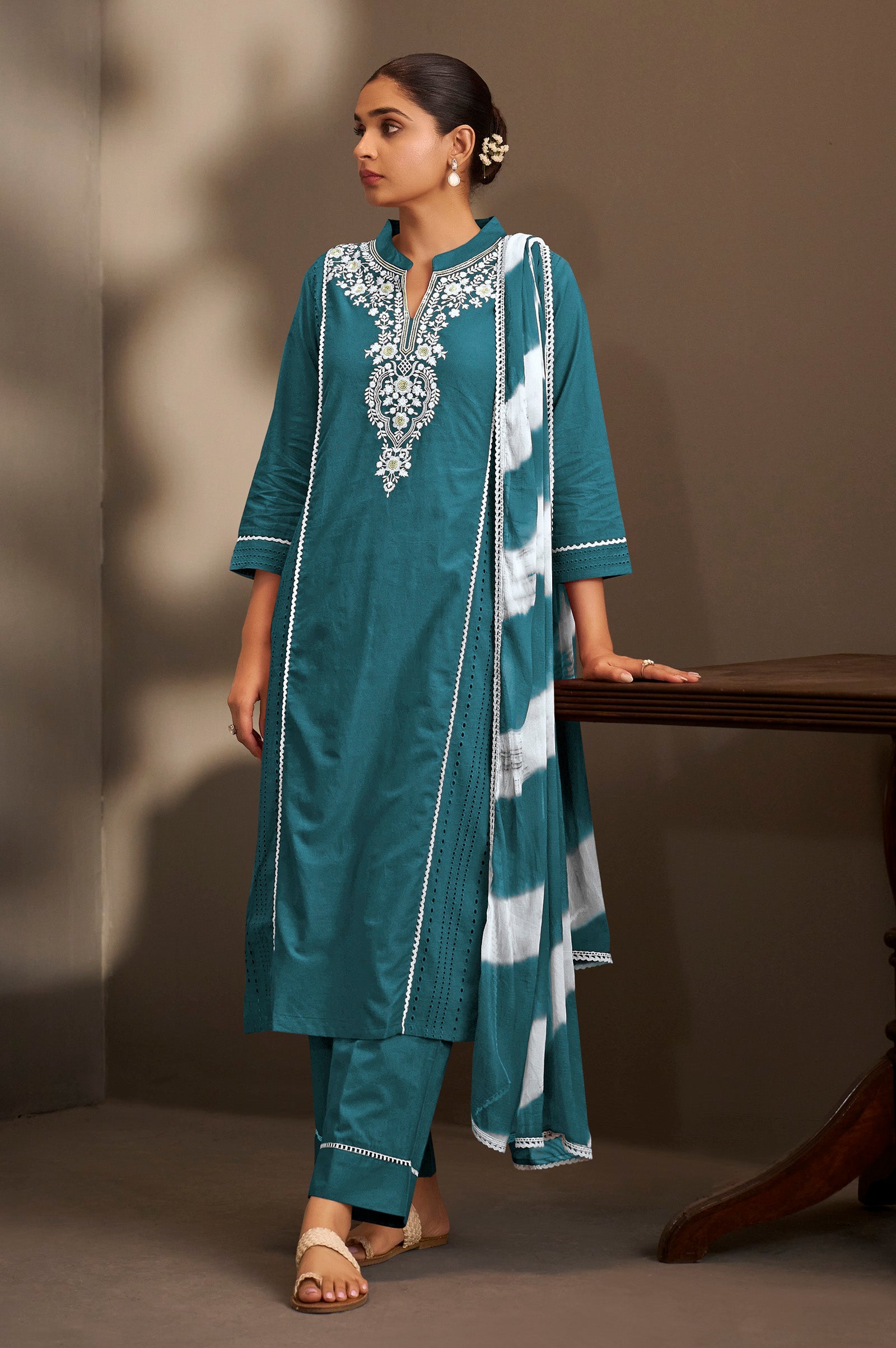 Azure Bloom Schiffli Kurta Set