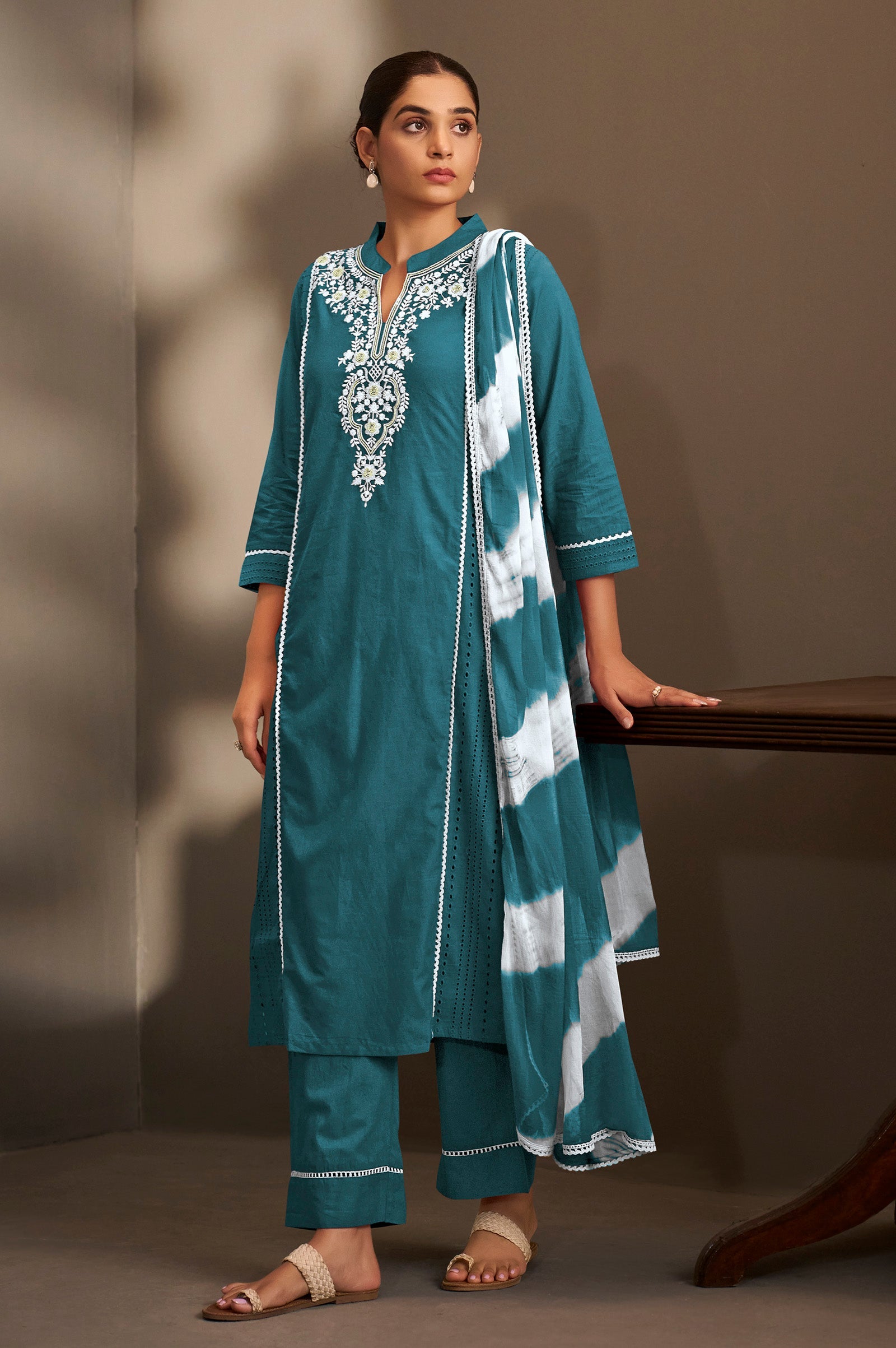 Azure Bloom Schiffli Kurta Set