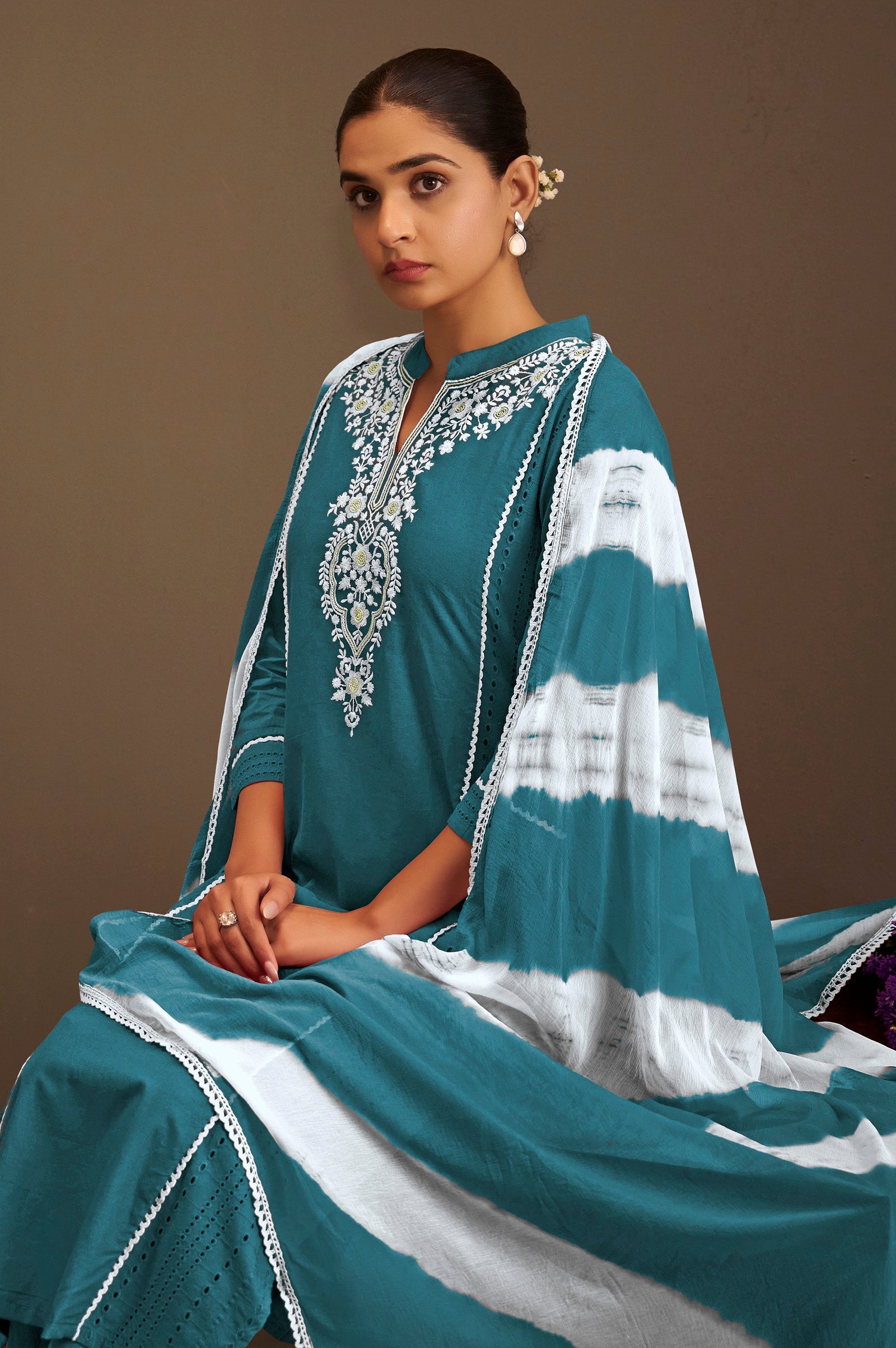 Azure Bloom Schiffli Kurta Set