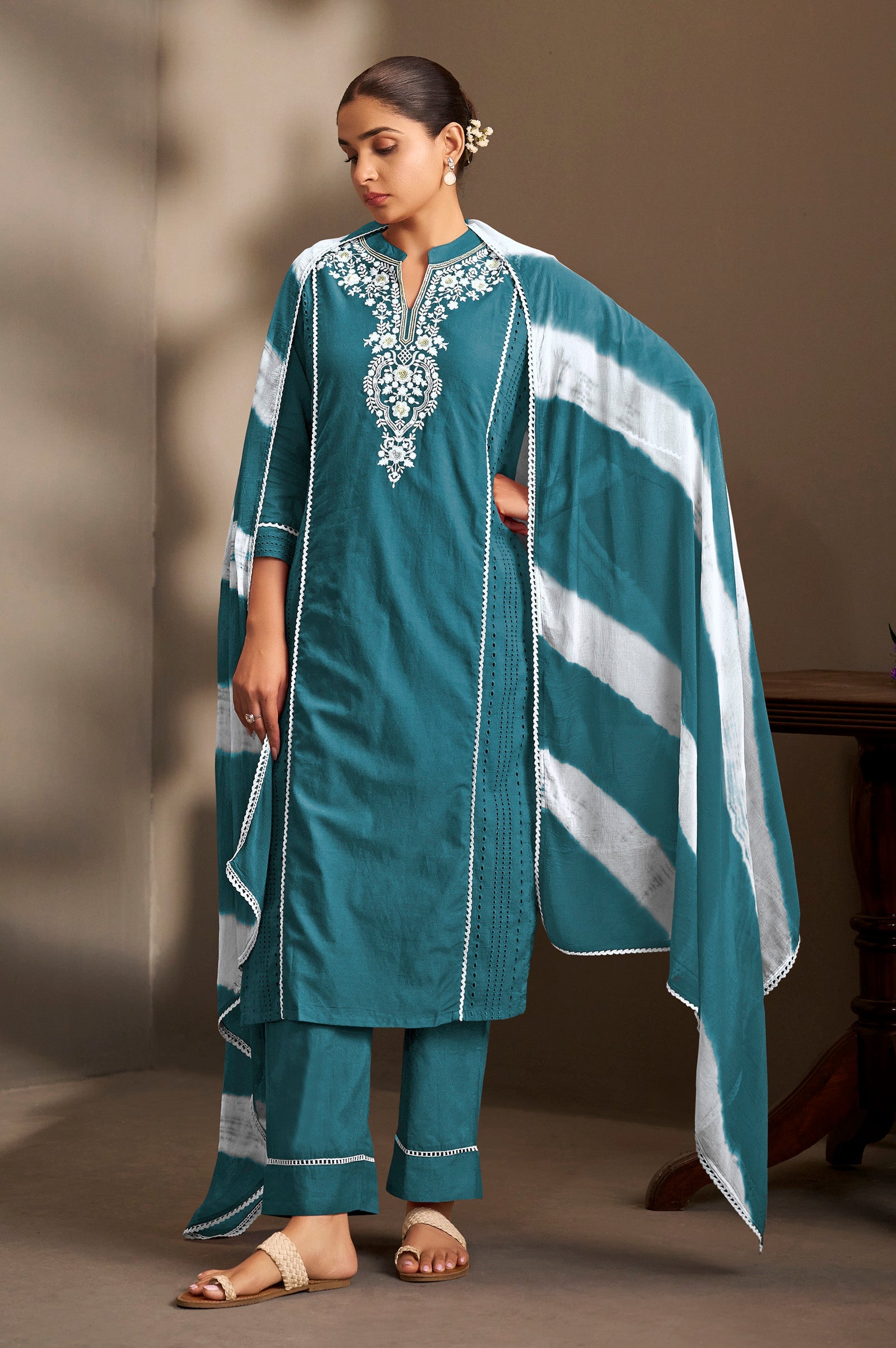 Azure Bloom Schiffli Kurta Set