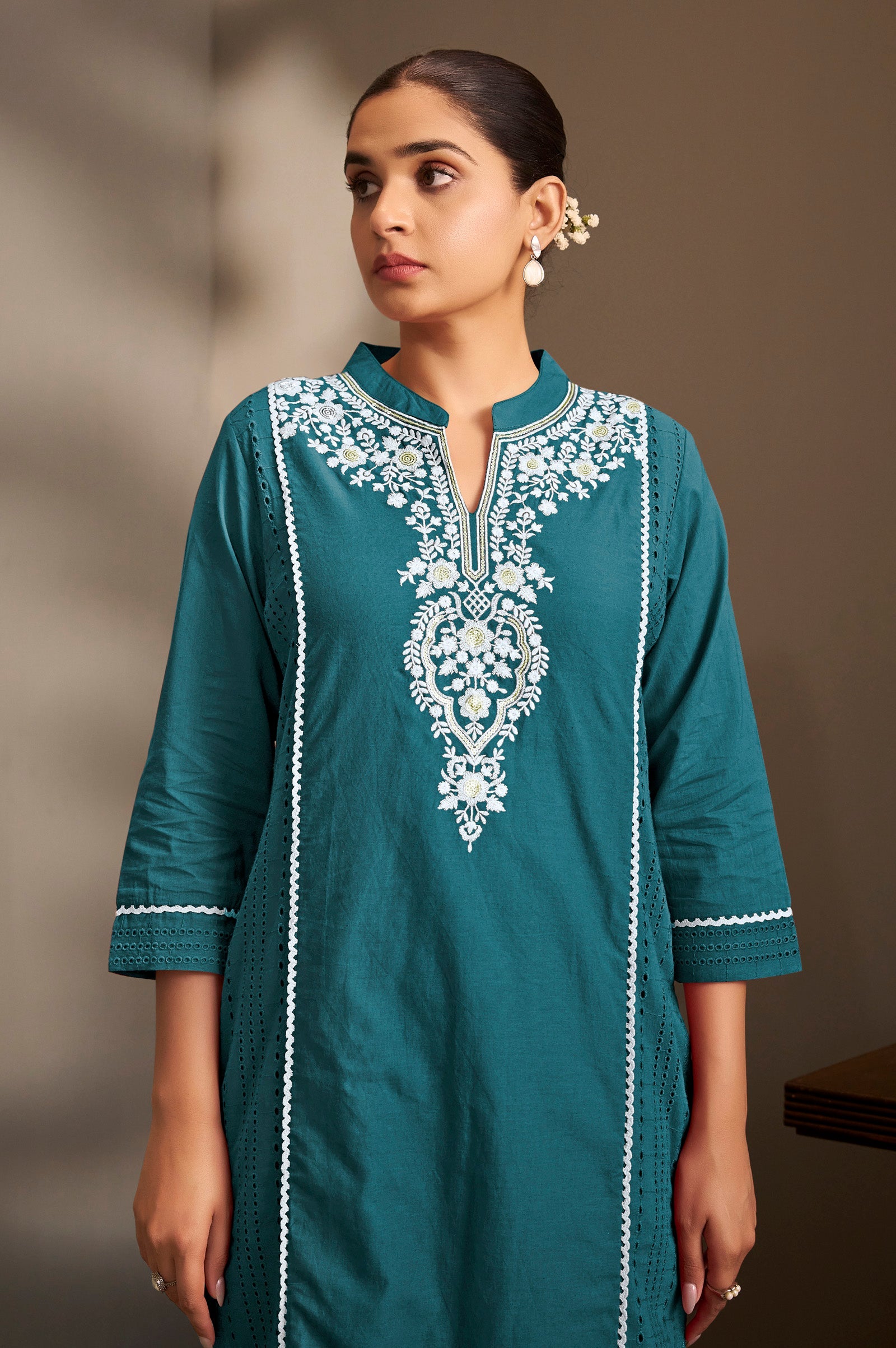 Azure Bloom Schiffli Kurta Set