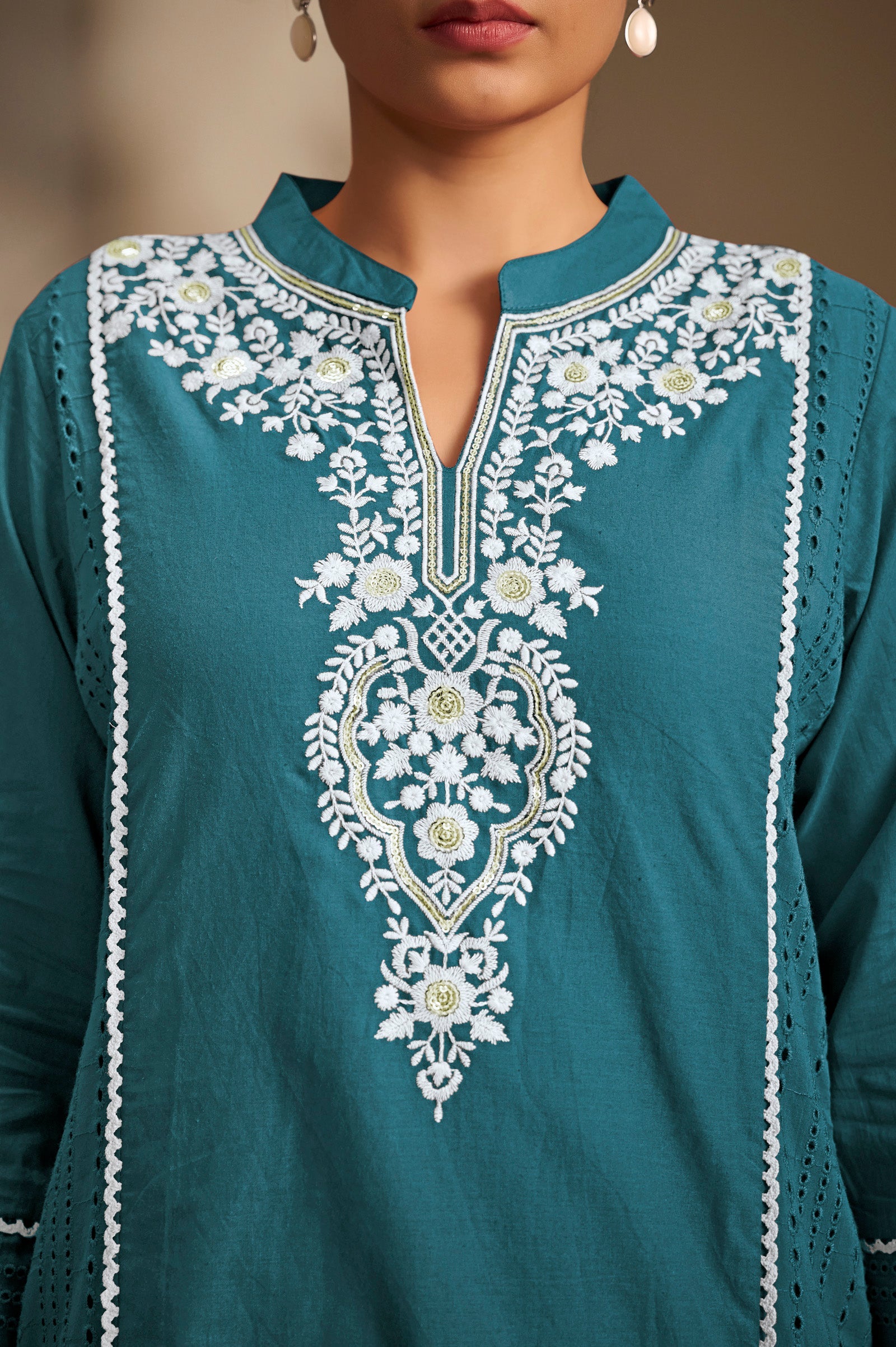 Azure Bloom Schiffli Kurta Set