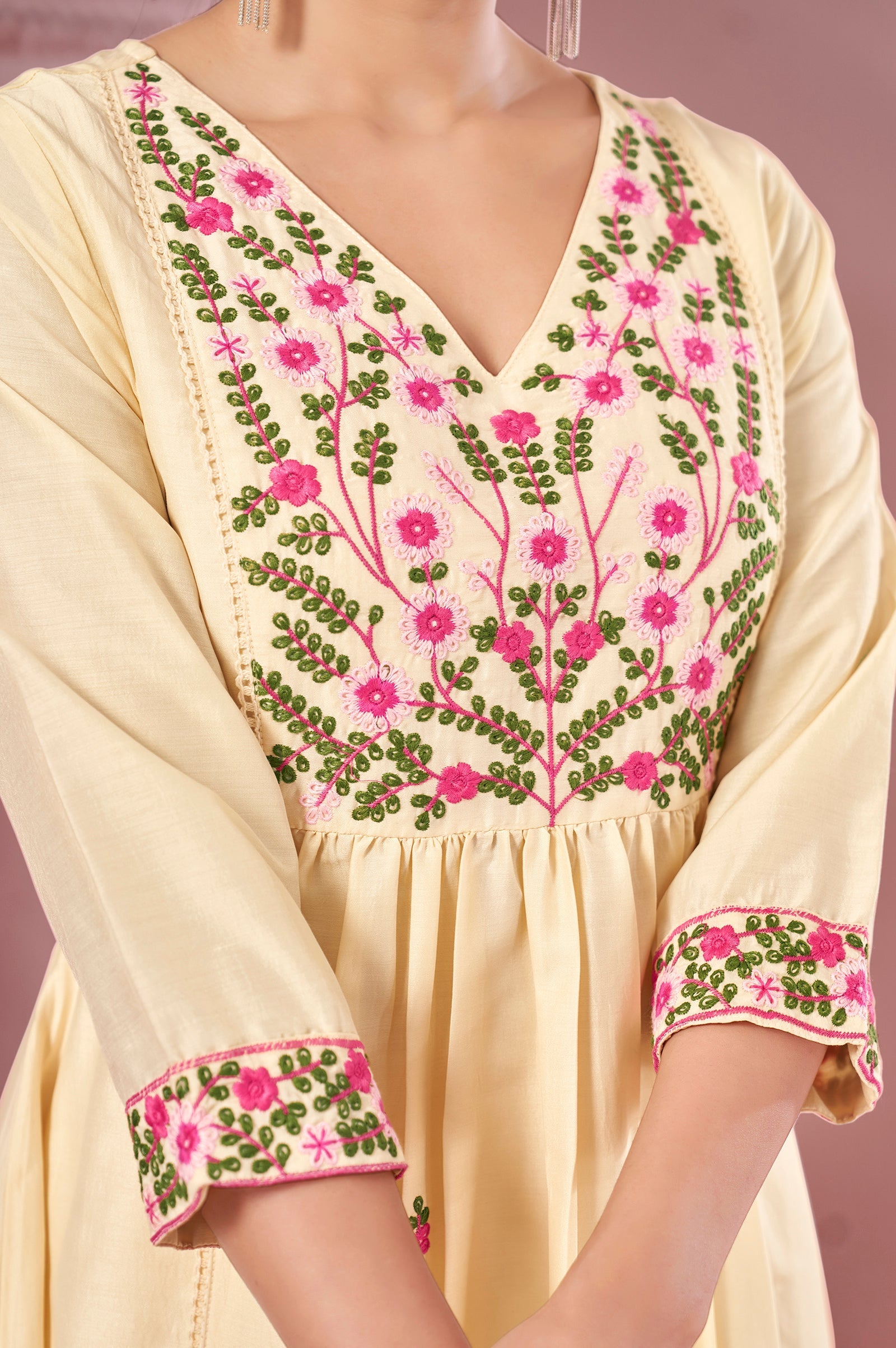 Ivory Bloom Pure Cotton Embroidered Flared Kurta Set