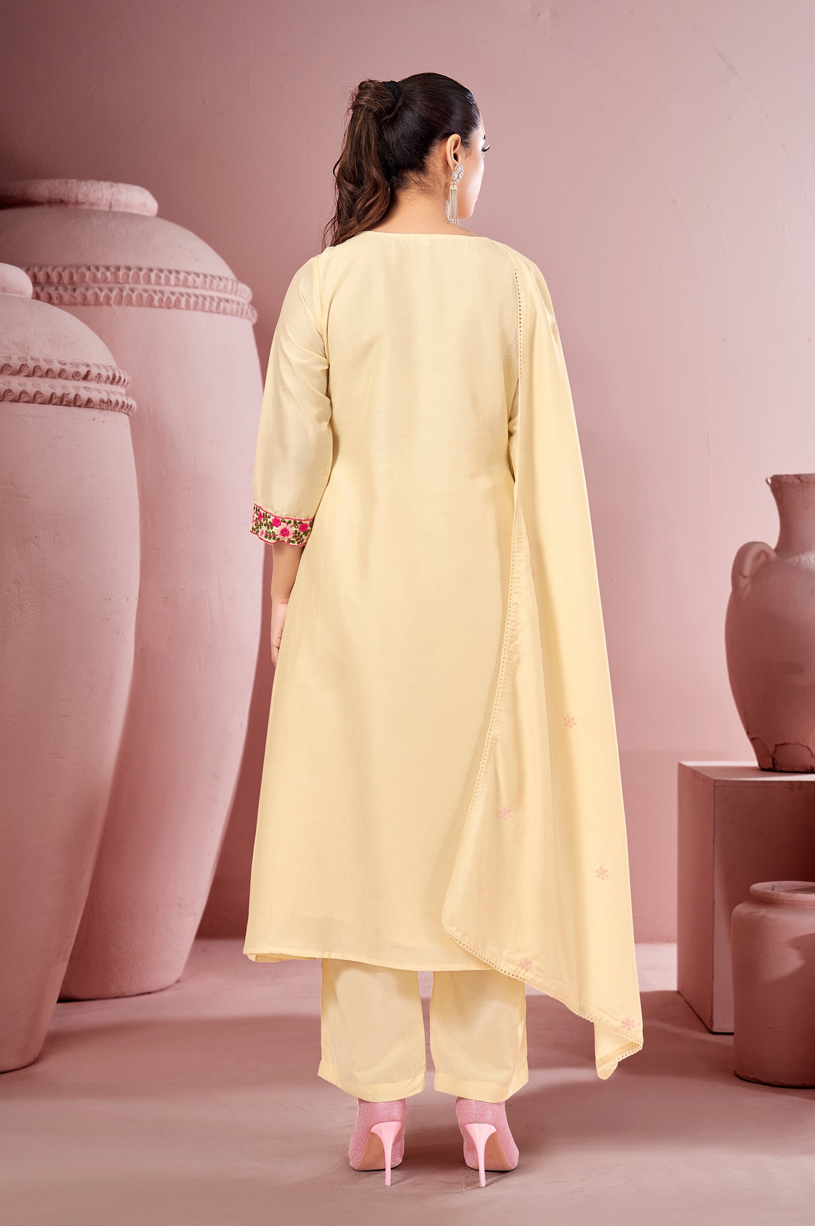 Ivory Bloom Pure Cotton Embroidered Flared Kurta Set