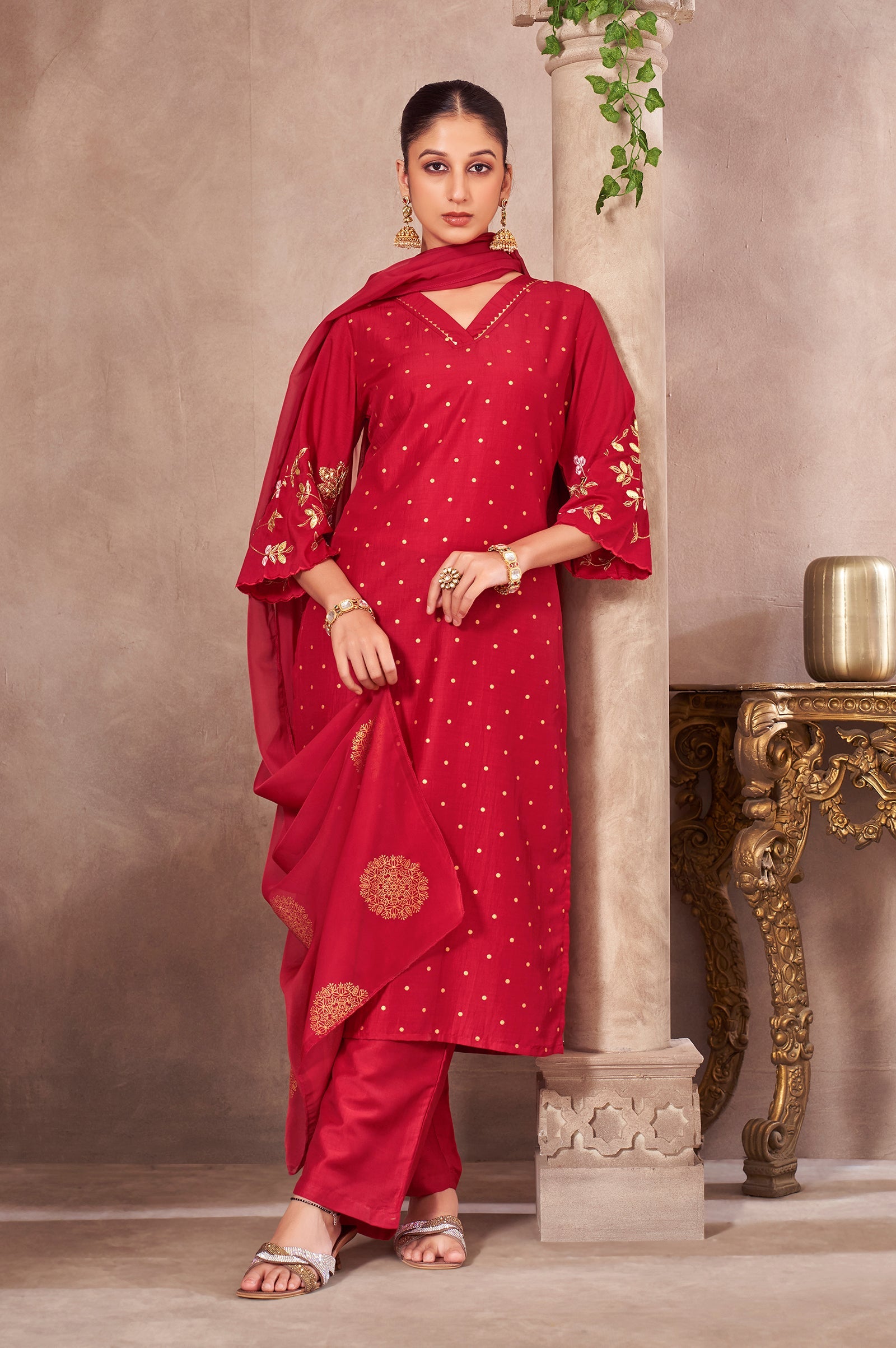 Ruby Royale Chinnon Embroidered Kurta Set