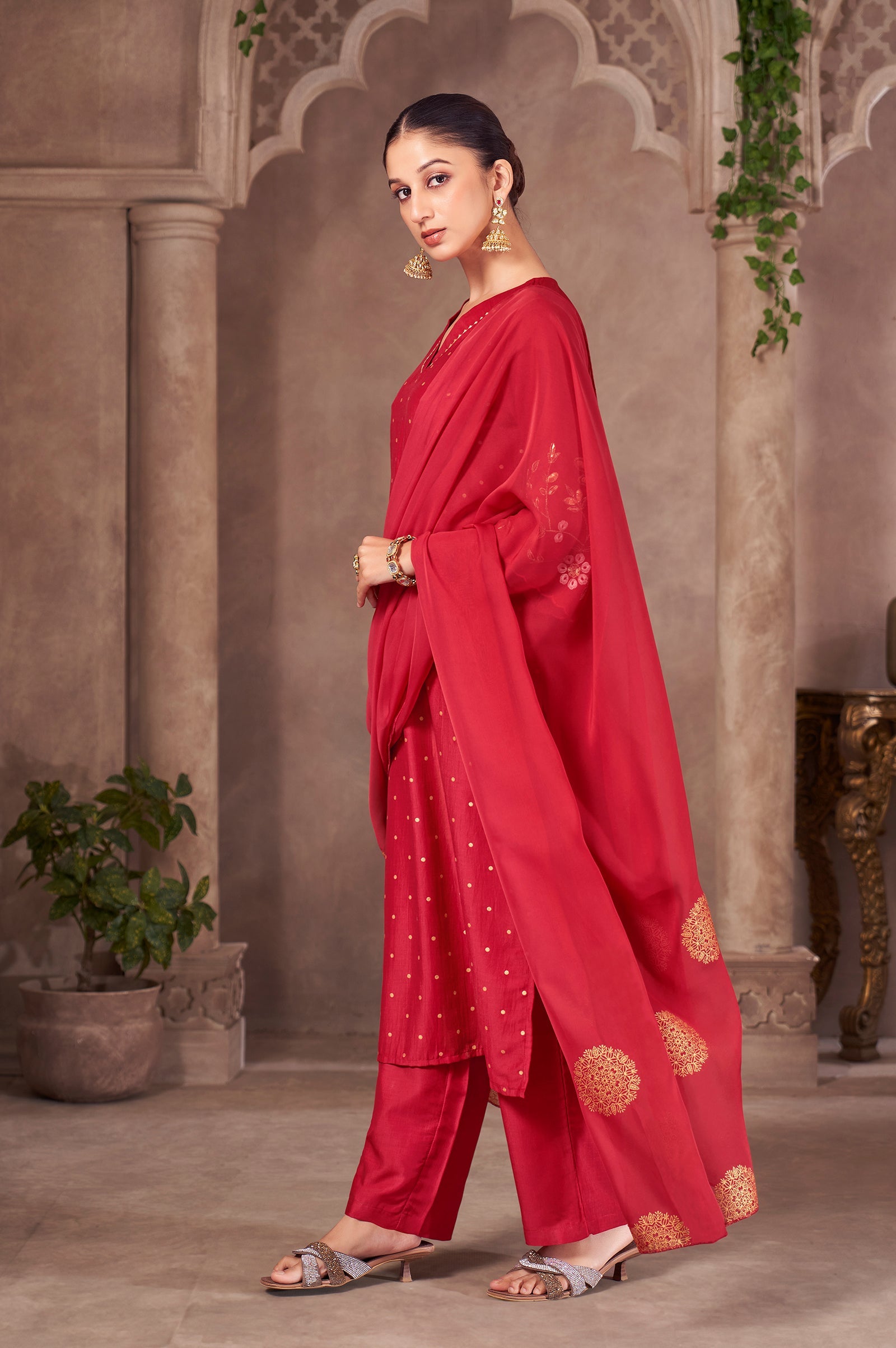 Ruby Royale Chinnon Embroidered Kurta Set