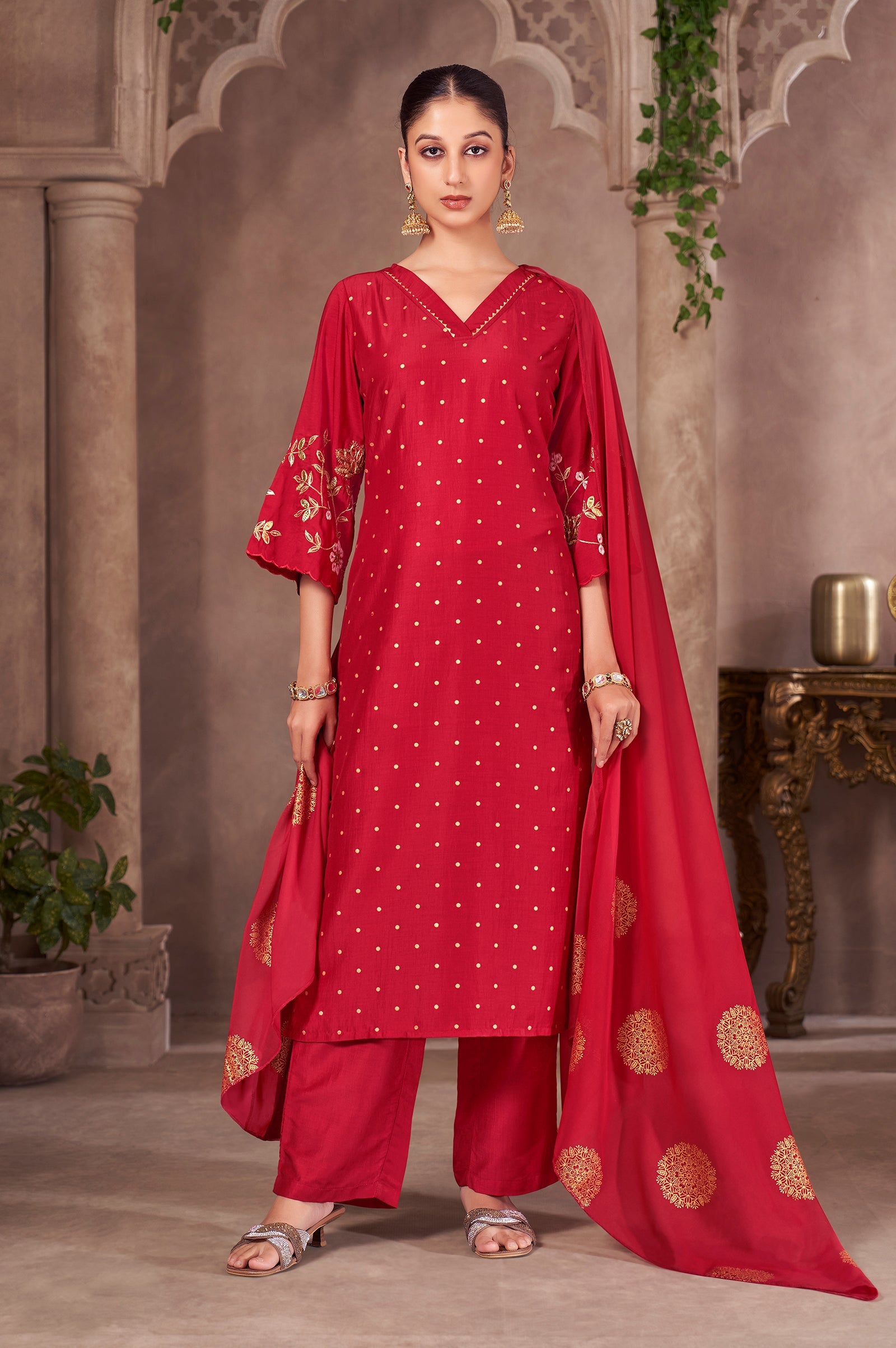 Ruby Royale Chinnon Embroidered Kurta Set