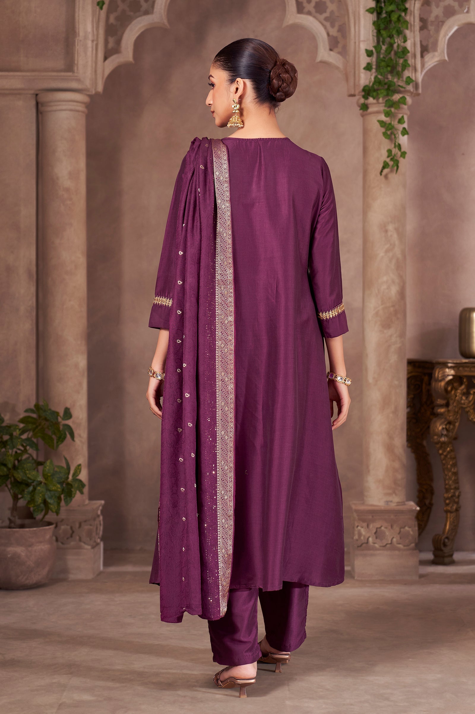 Wine Royale Chinnon Embroidered A-Line Kurta Set
