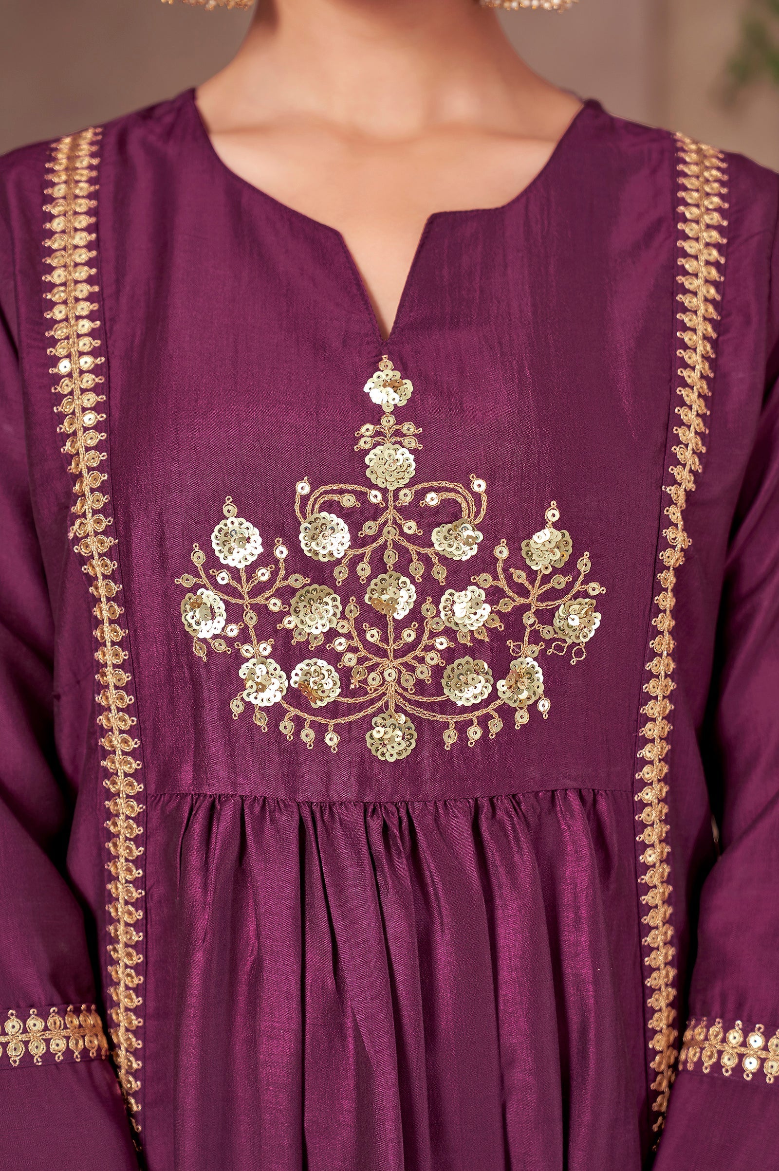 Wine Royale Chinnon Embroidered A-Line Kurta Set