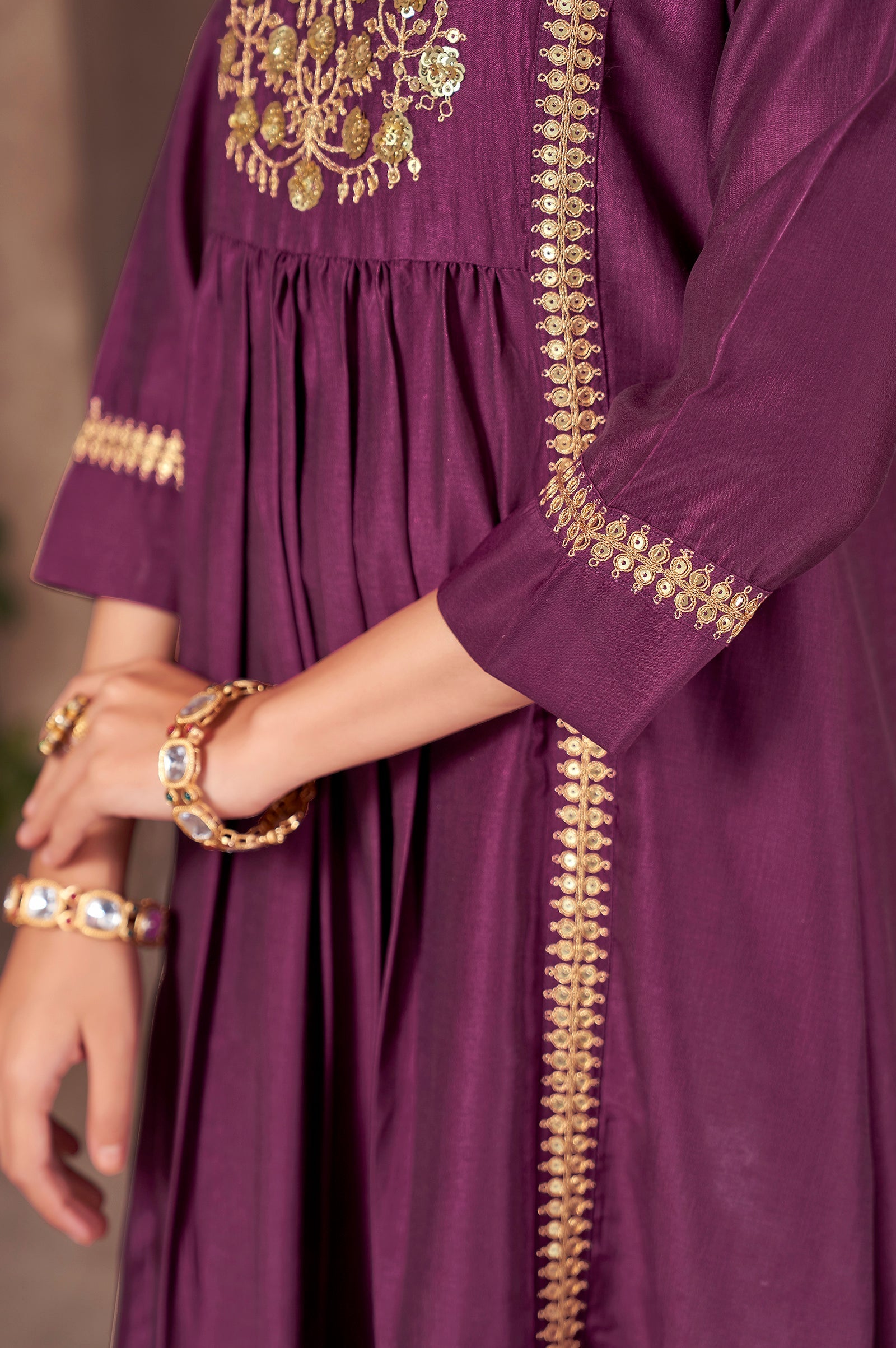 Wine Royale Chinnon Embroidered A-Line Kurta Set