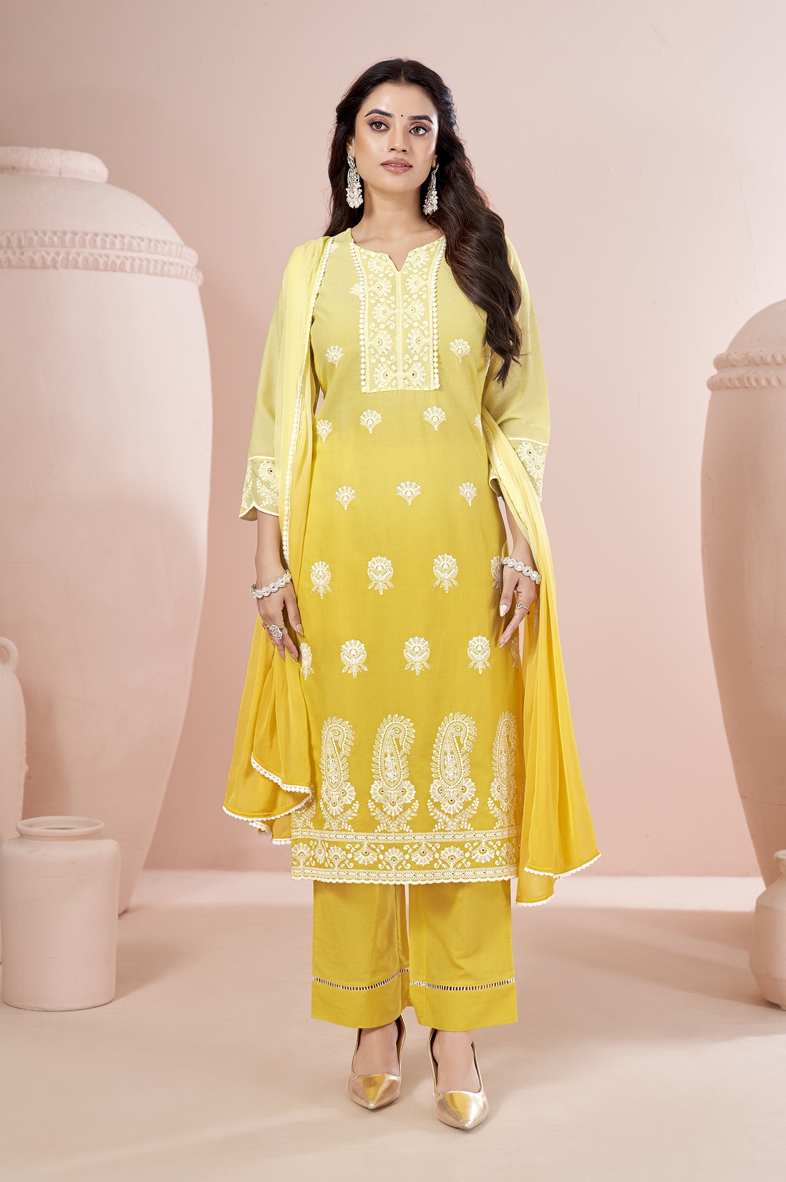 Sunshine Ombre Schiffli Embroidered Cotton Kurta Set