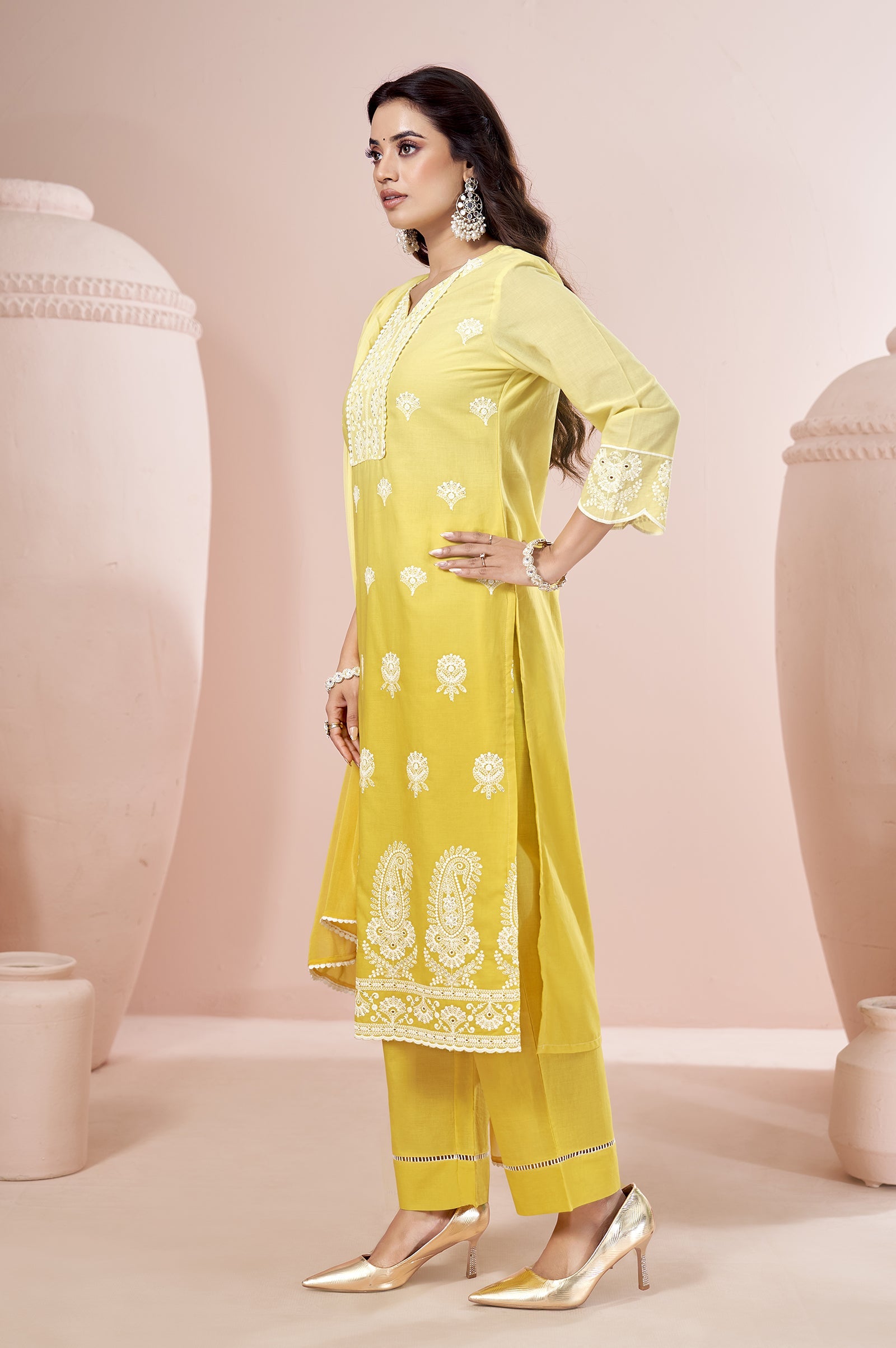 Sunshine Ombre Schiffli Embroidered Cotton Kurta Set