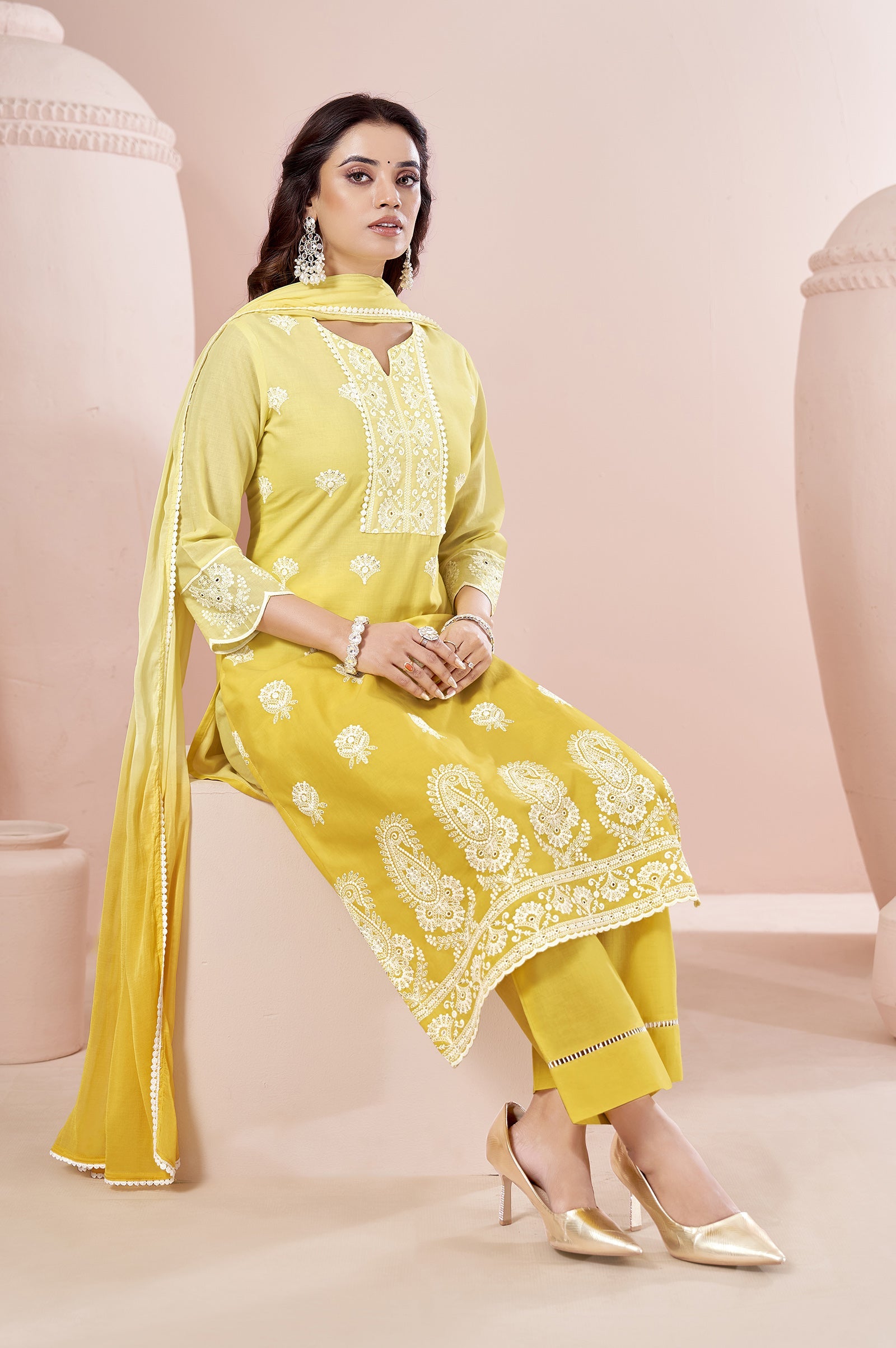 Sunshine Ombre Schiffli Embroidered Cotton Kurta Set