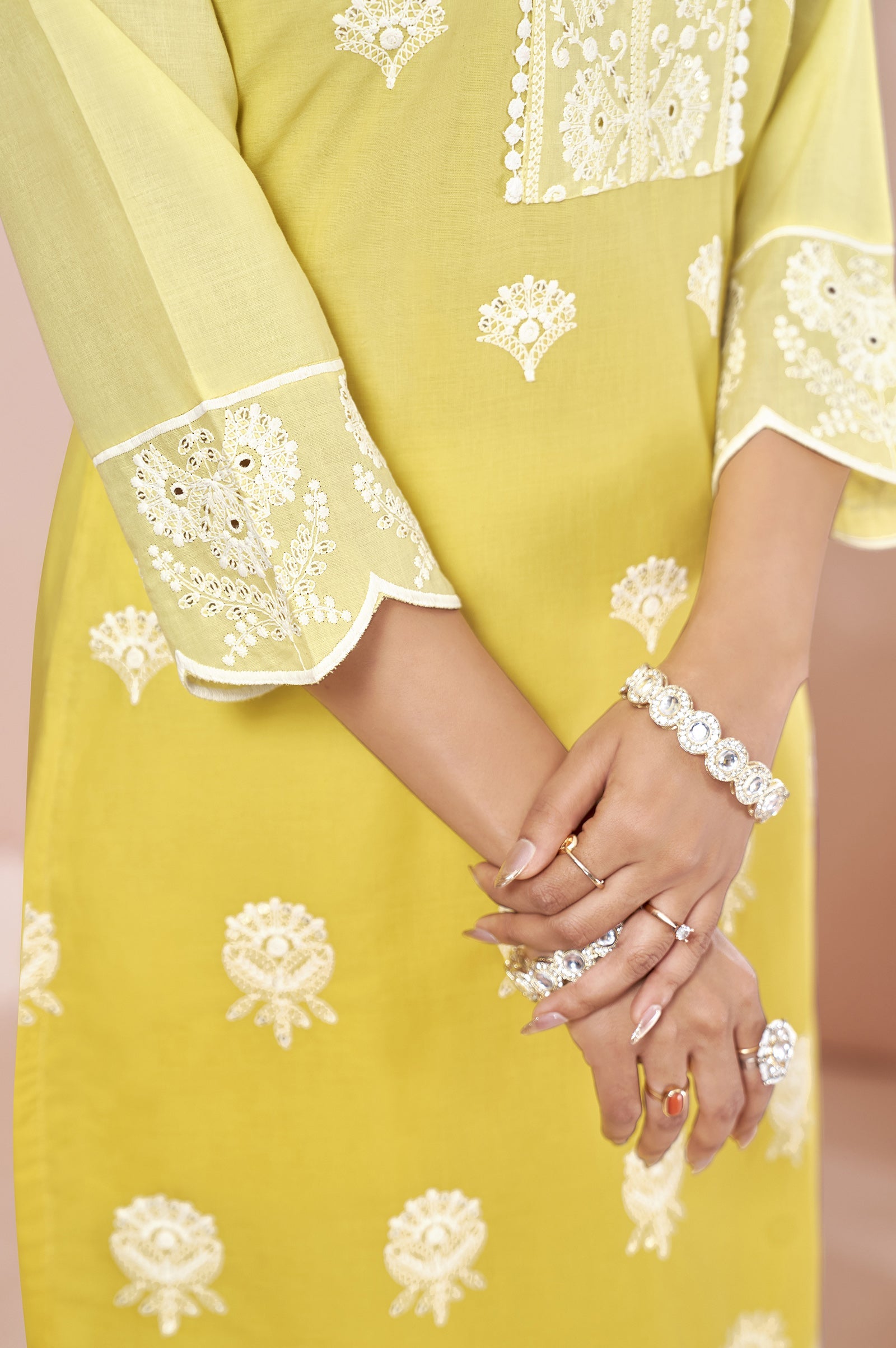 Sunshine Ombre Schiffli Embroidered Cotton Kurta Set